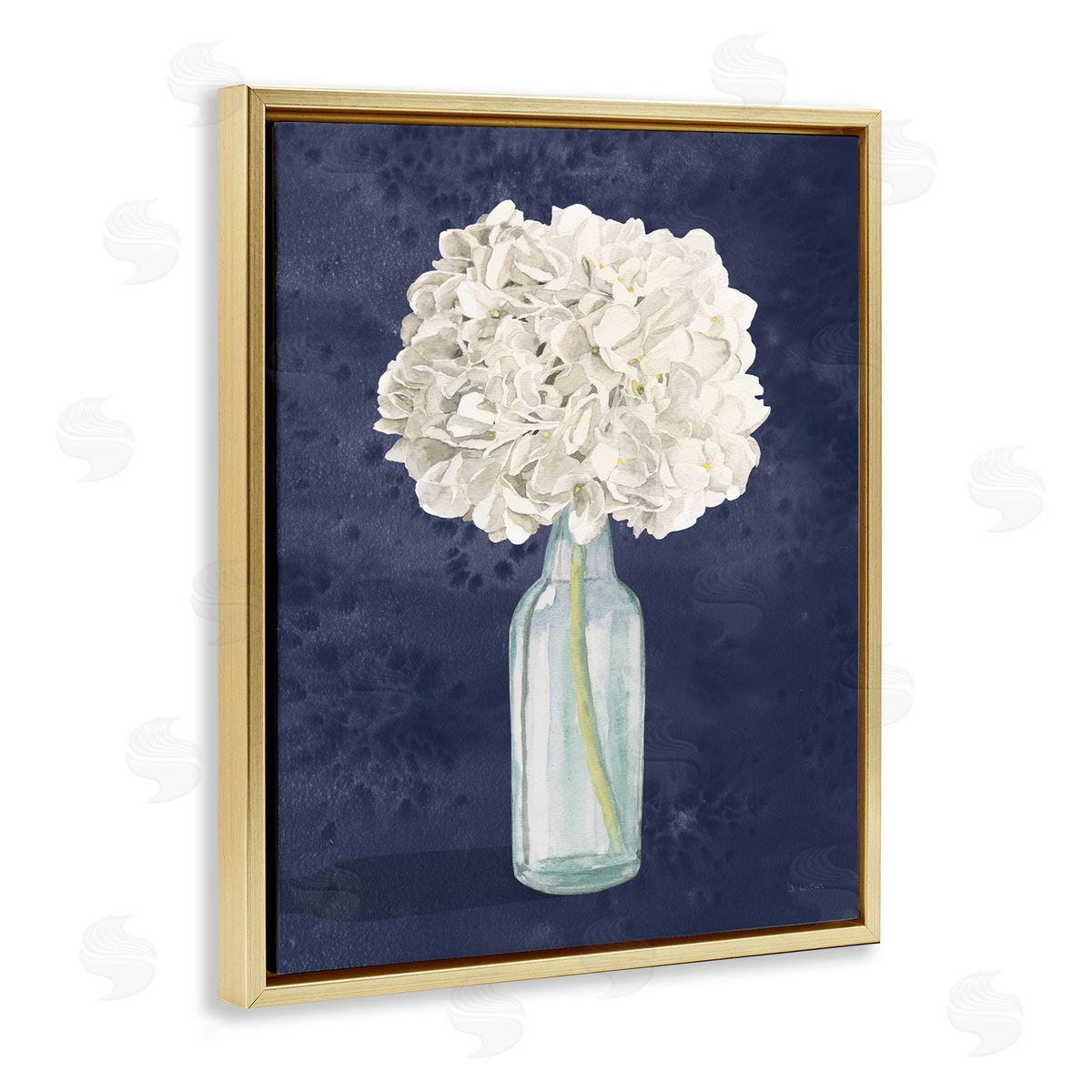 White Floral Bouquet over Blue Gold Floating Frame Canvas Wall Art, Home Decor by James Wiens