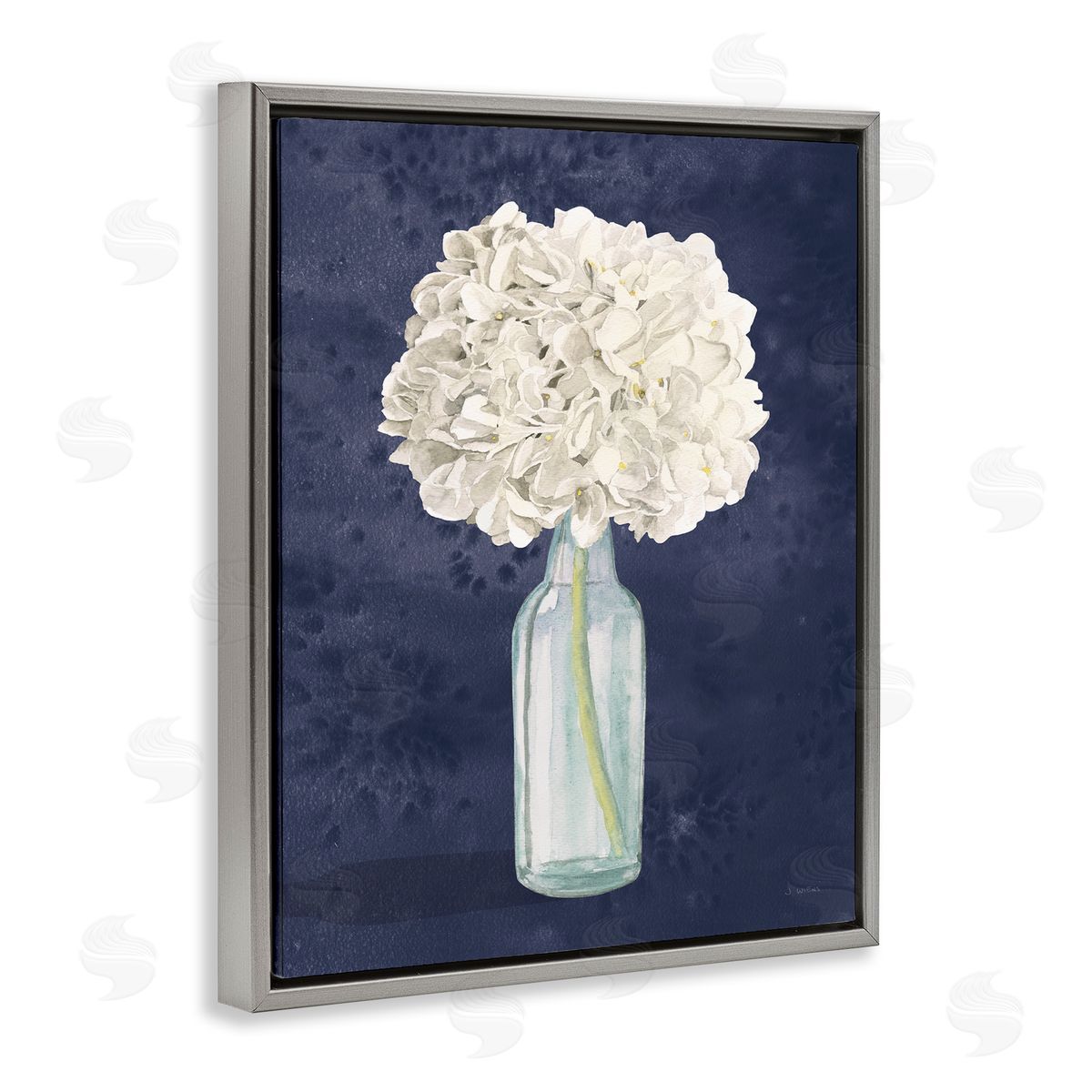 White Floral Bouquet over Blue Grey Floating Frame Canvas Wall Art, Home Decor by James Wiens