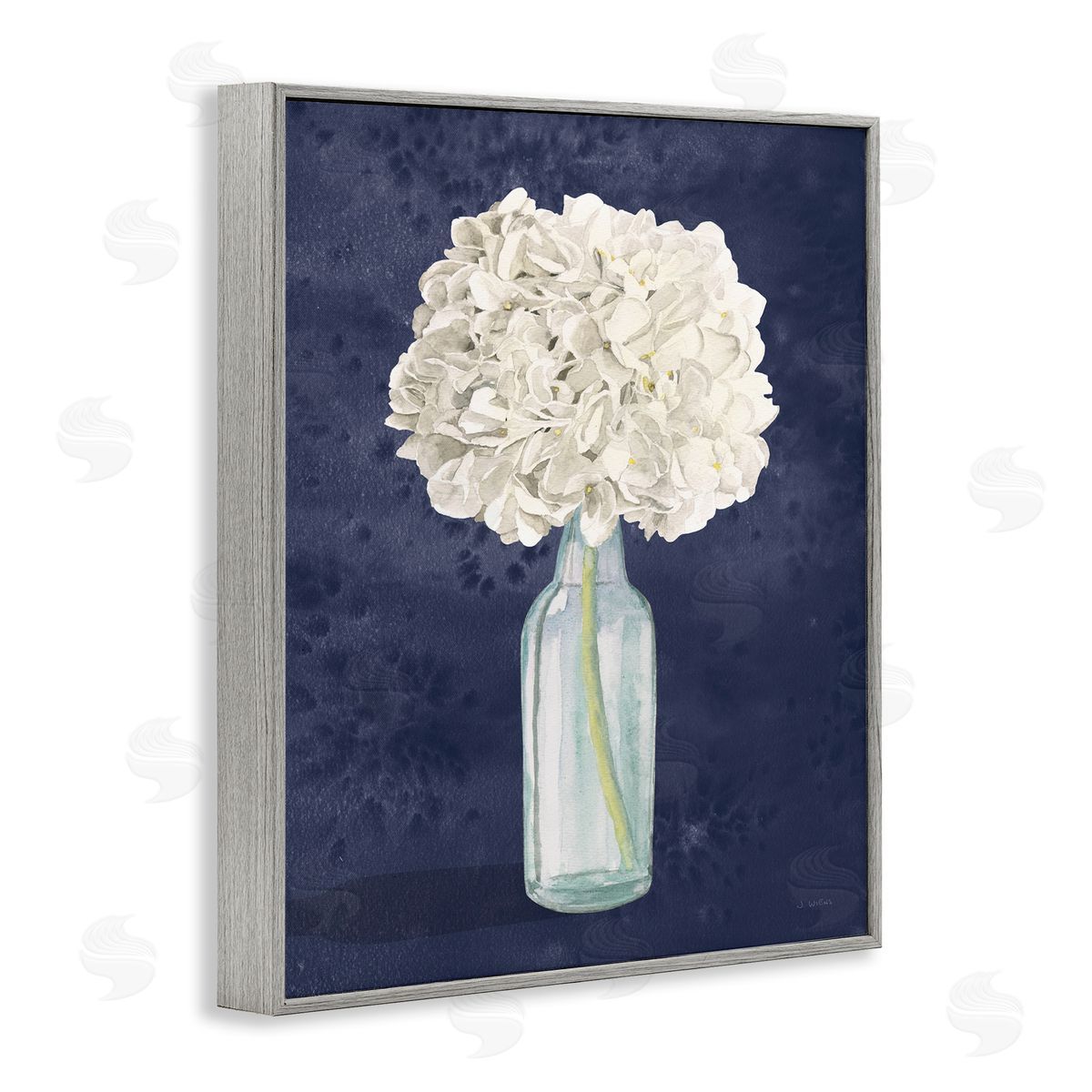 White Floral Bouquet over Blue Grey Frame Print Wall Art, Home Decor by James Wiens