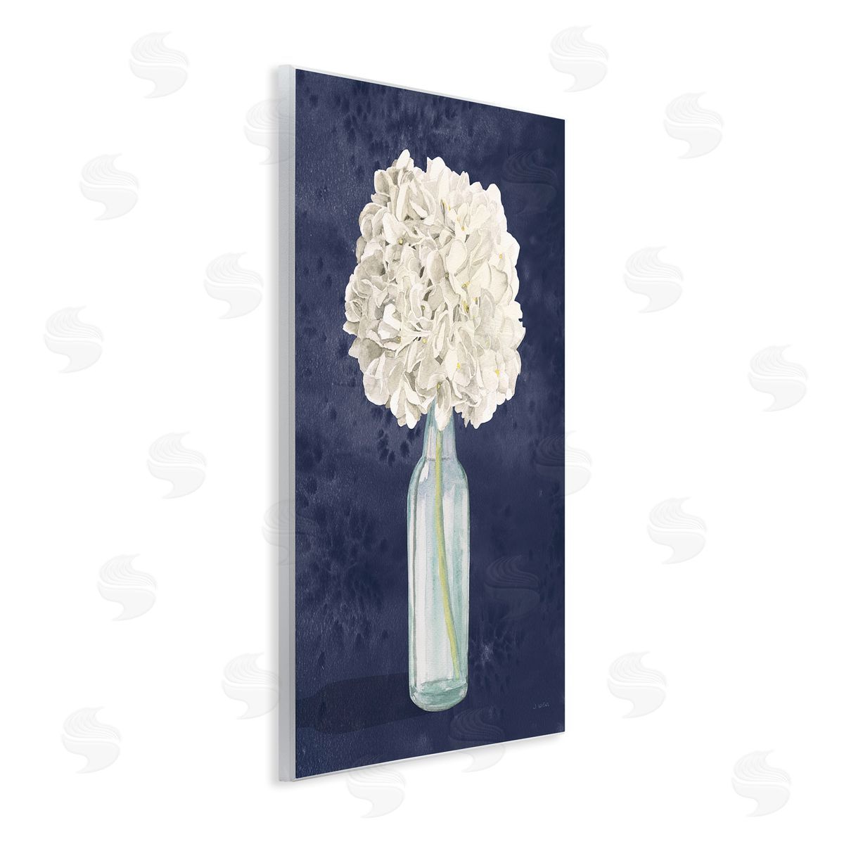 White Floral Bouquet over Blue Wood Plaque Wall Art, Home Decor by James Wiens