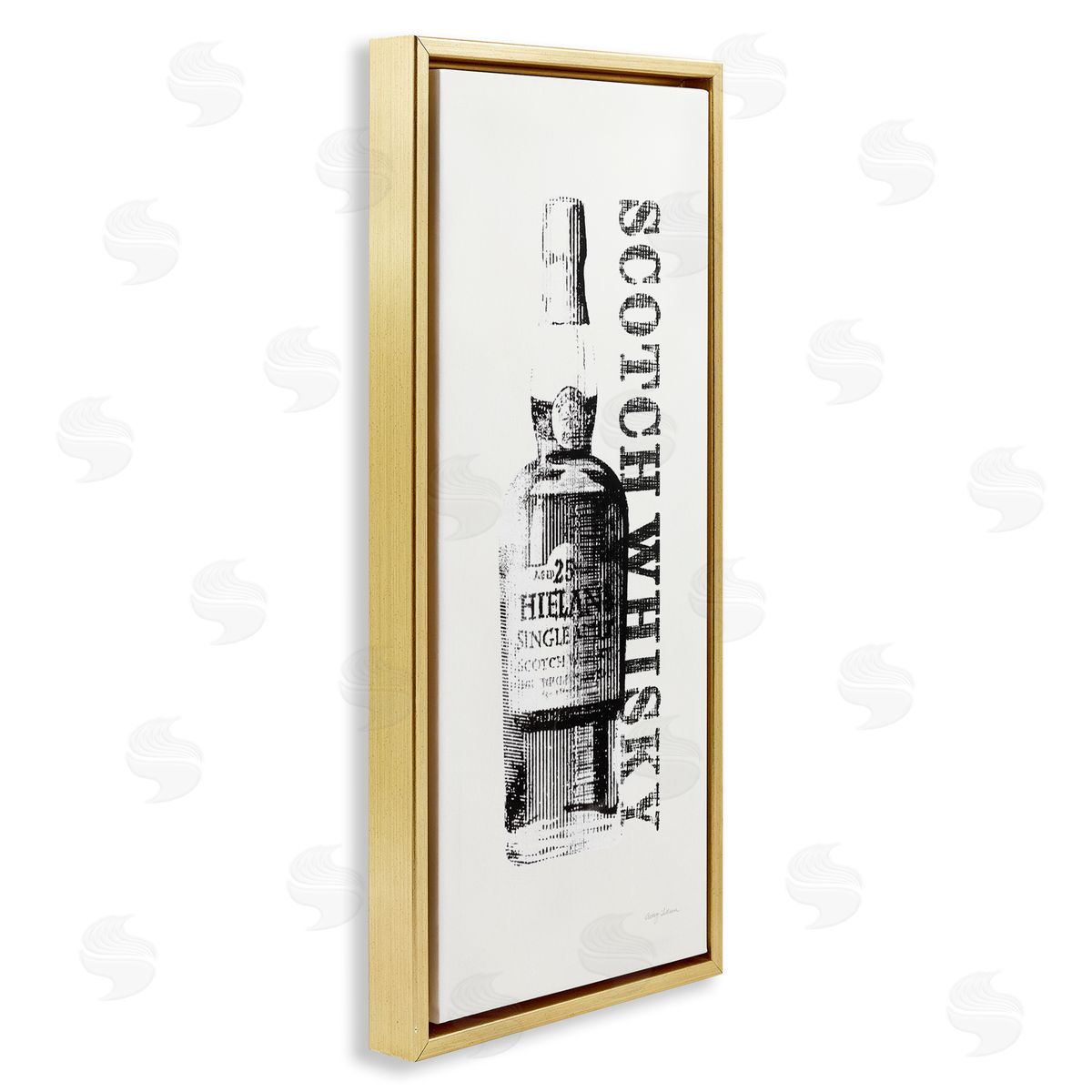 Scotch Whiskey Alcohol Bottle Gold Floating Frame Canvas Wall Art, Home Decor by Avery Tillmon