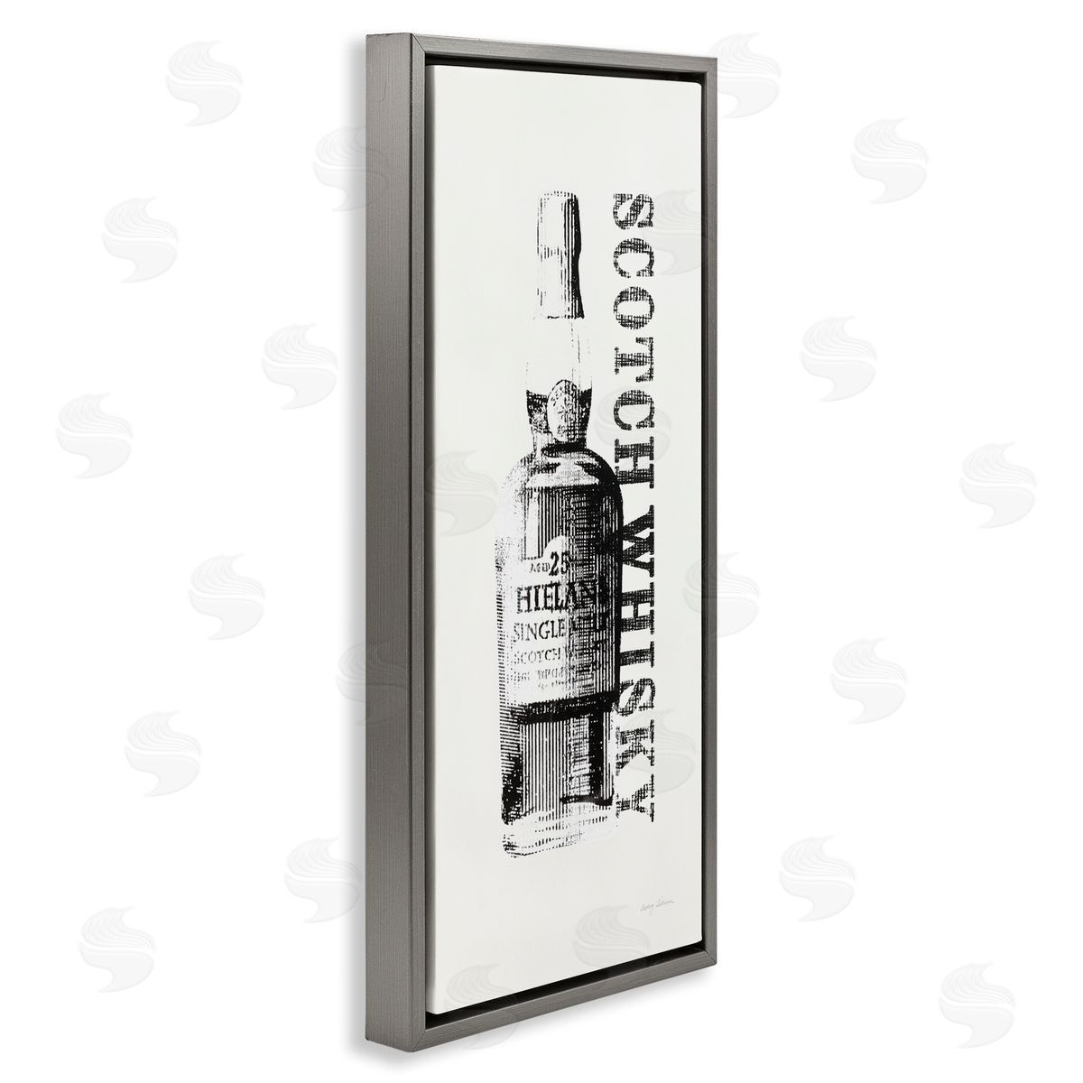 Scotch Whiskey Alcohol Bottle Grey Floating Frame Canvas Wall Art, Home Decor by Avery Tillmon