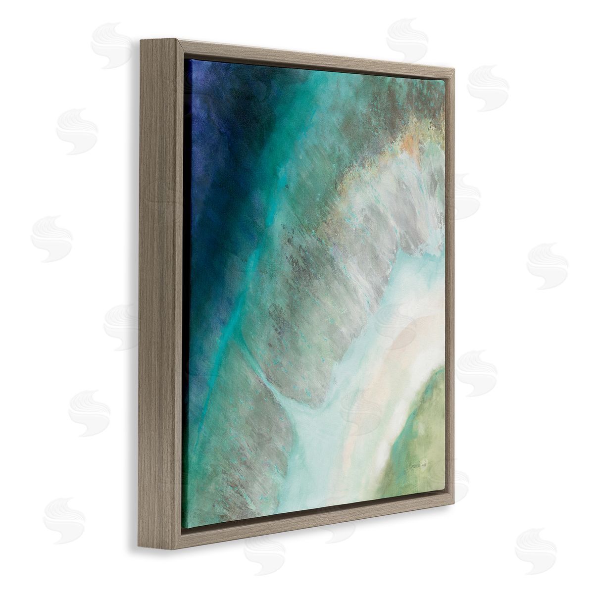 Abstract Blue Green Curve Coast Brown Floating Frame Canvas Wall Art, Home Decor by Danhui Nai