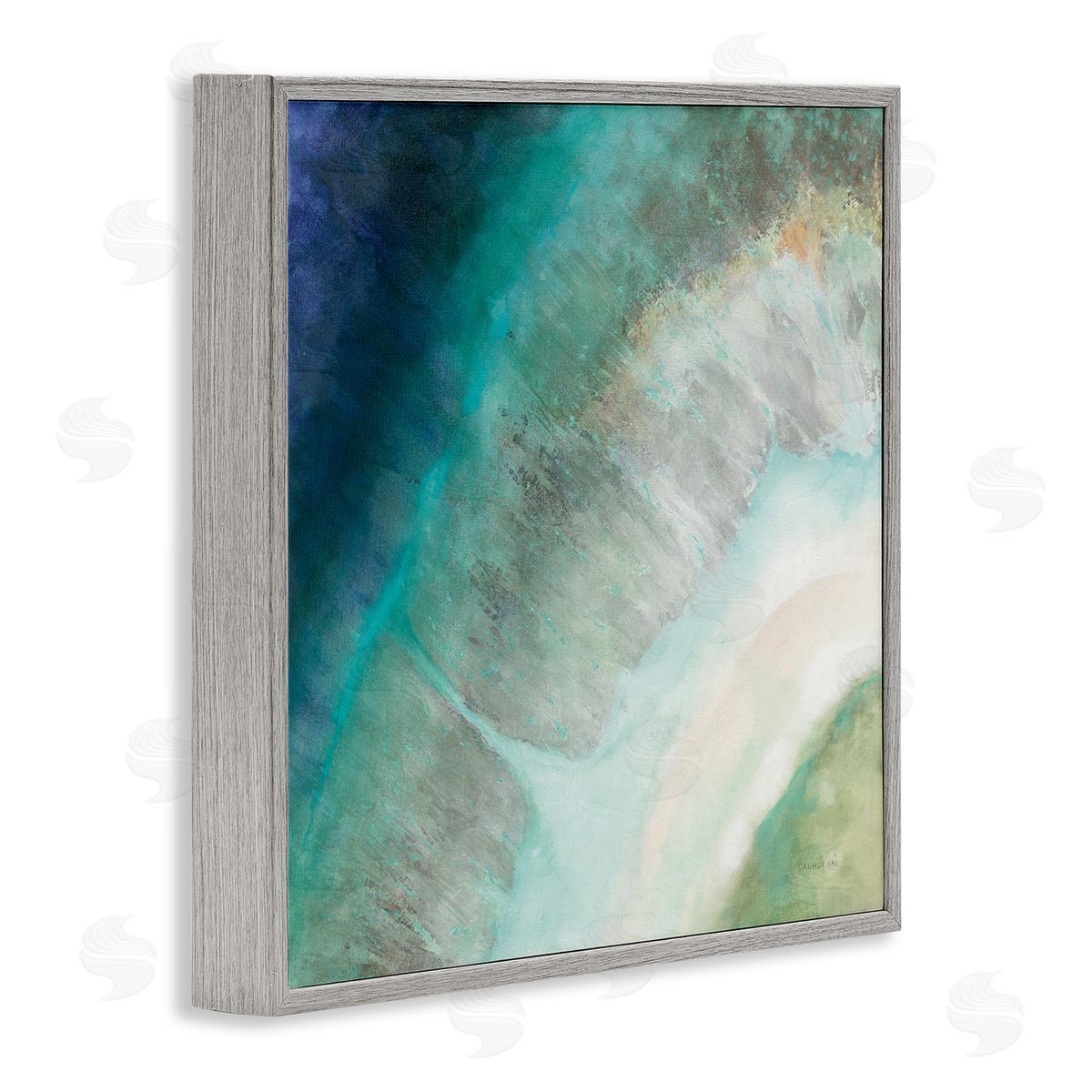 Abstract Blue Green Curve Coast Grey Frame Print Wall Art, Home Decor by Danhui Nai