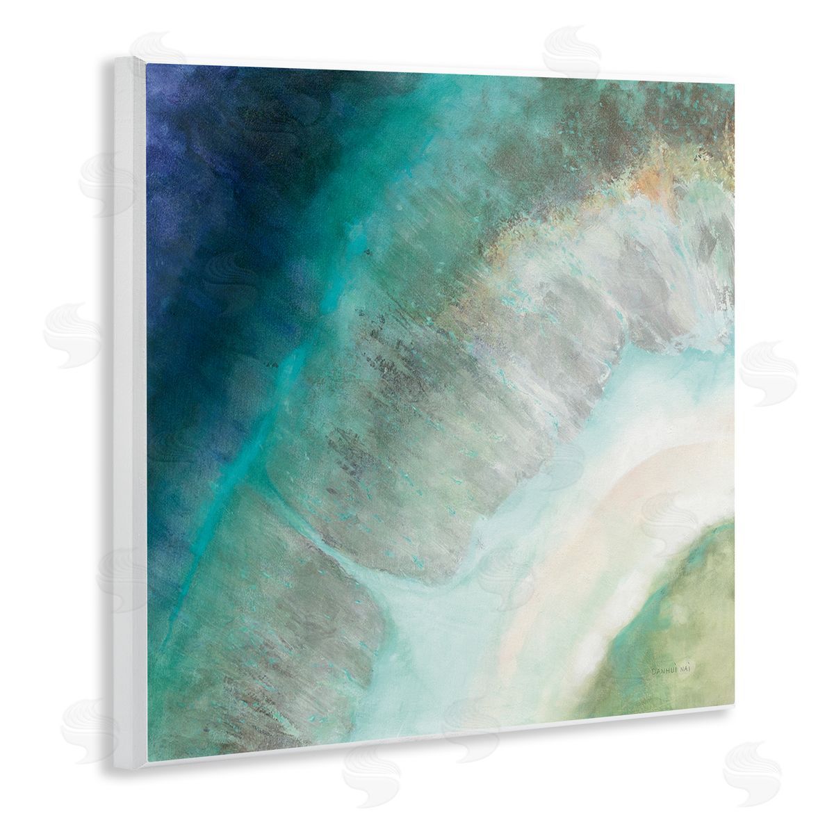 Abstract Blue Green Curve Coast Wood Plaque Wall Art, Home Decor by Danhui Nai