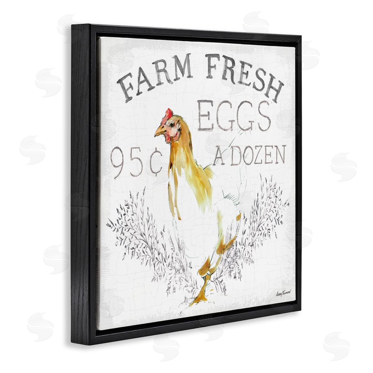 Chicken Farm Fresh Vintage Sign Black Floating Frame Canvas Wall Art, Home Decor by Avery Tillmon
