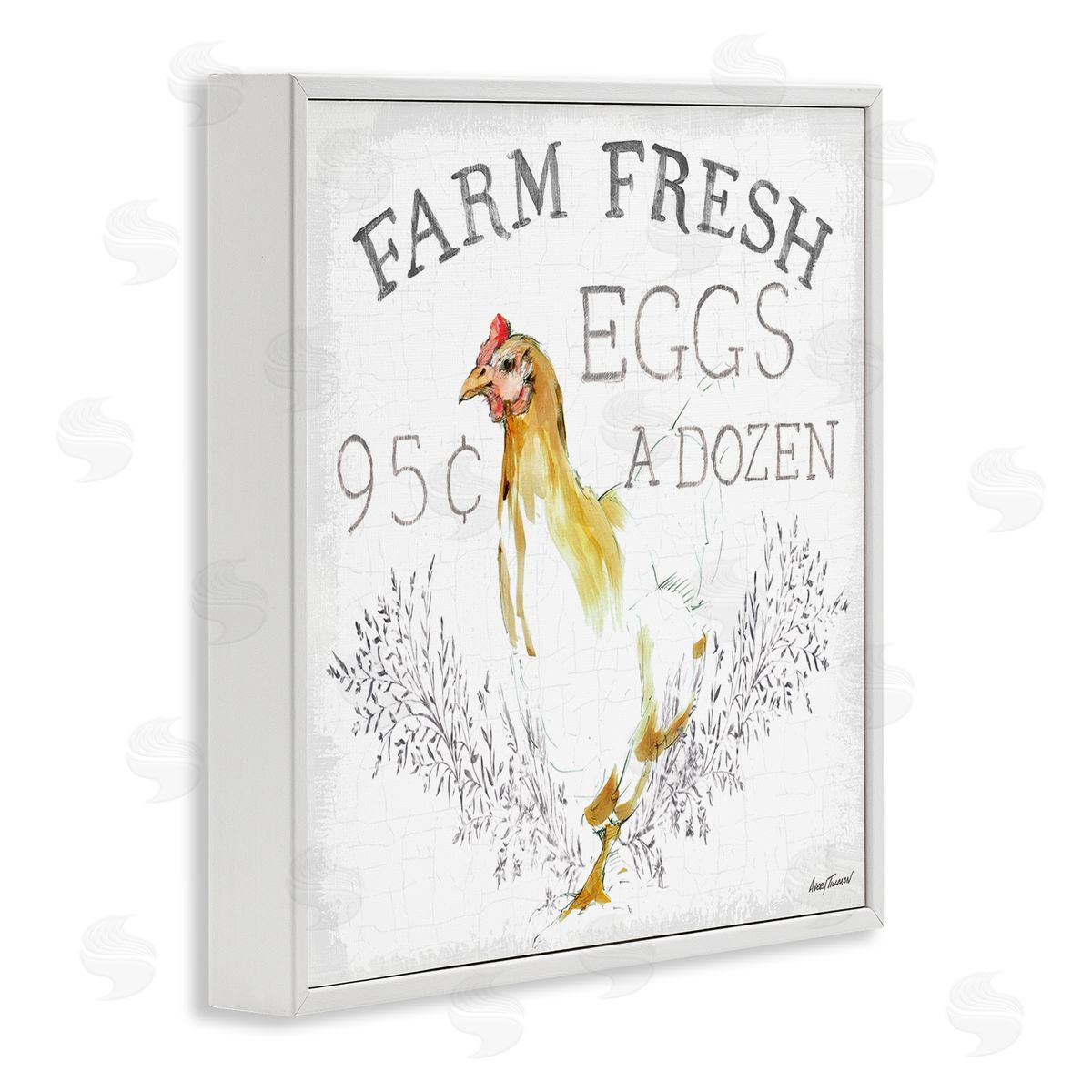 Chicken Farm Fresh Vintage Sign White Frame Print Wall Art, Home Decor by Avery Tillmon