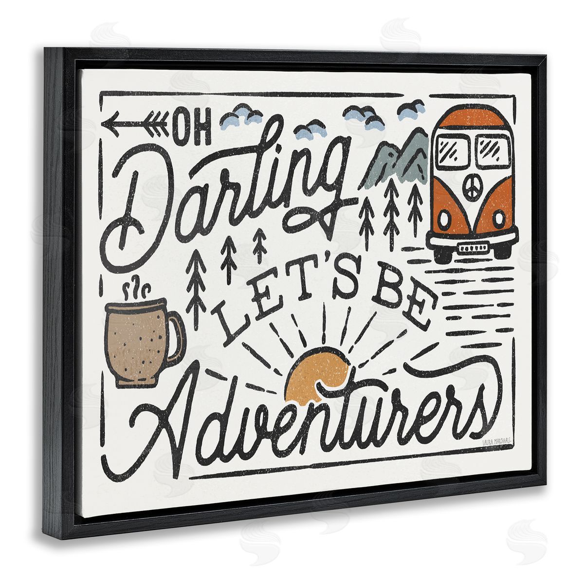 Darling Lets Be Adventurers Quote Black Floating Frame Canvas Wall Art, Home Decor by Laura Marshall
