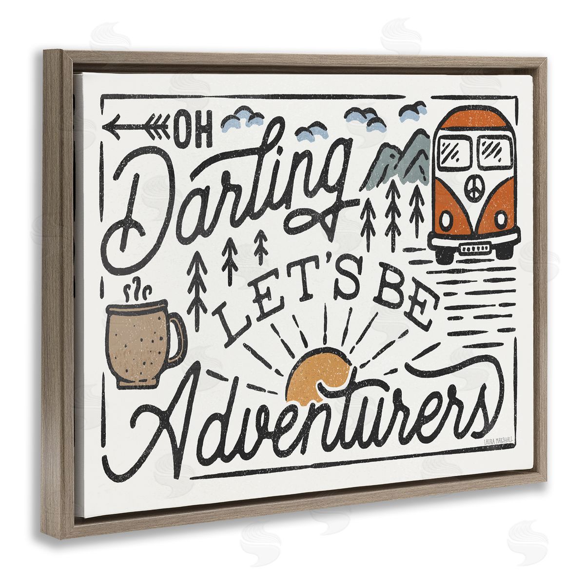Darling Lets Be Adventurers Quote Brown Floating Frame Canvas Wall Art, Home Decor by Laura Marshall