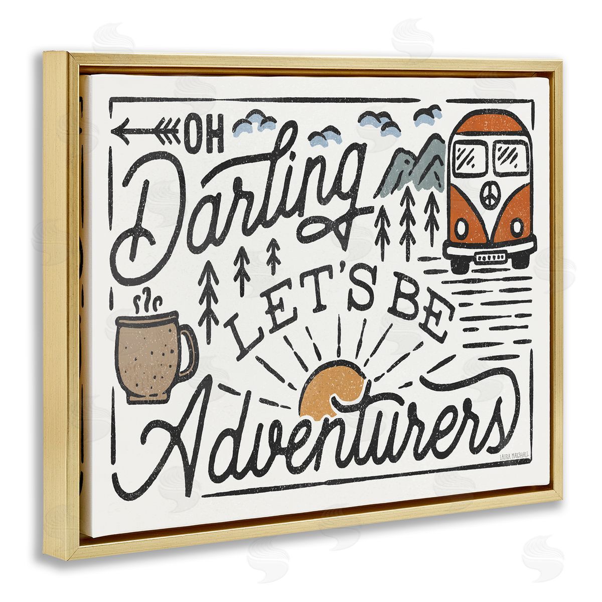 Darling Lets Be Adventurers Quote Gold Floating Frame Canvas Wall Art, Home Decor by Laura Marshall