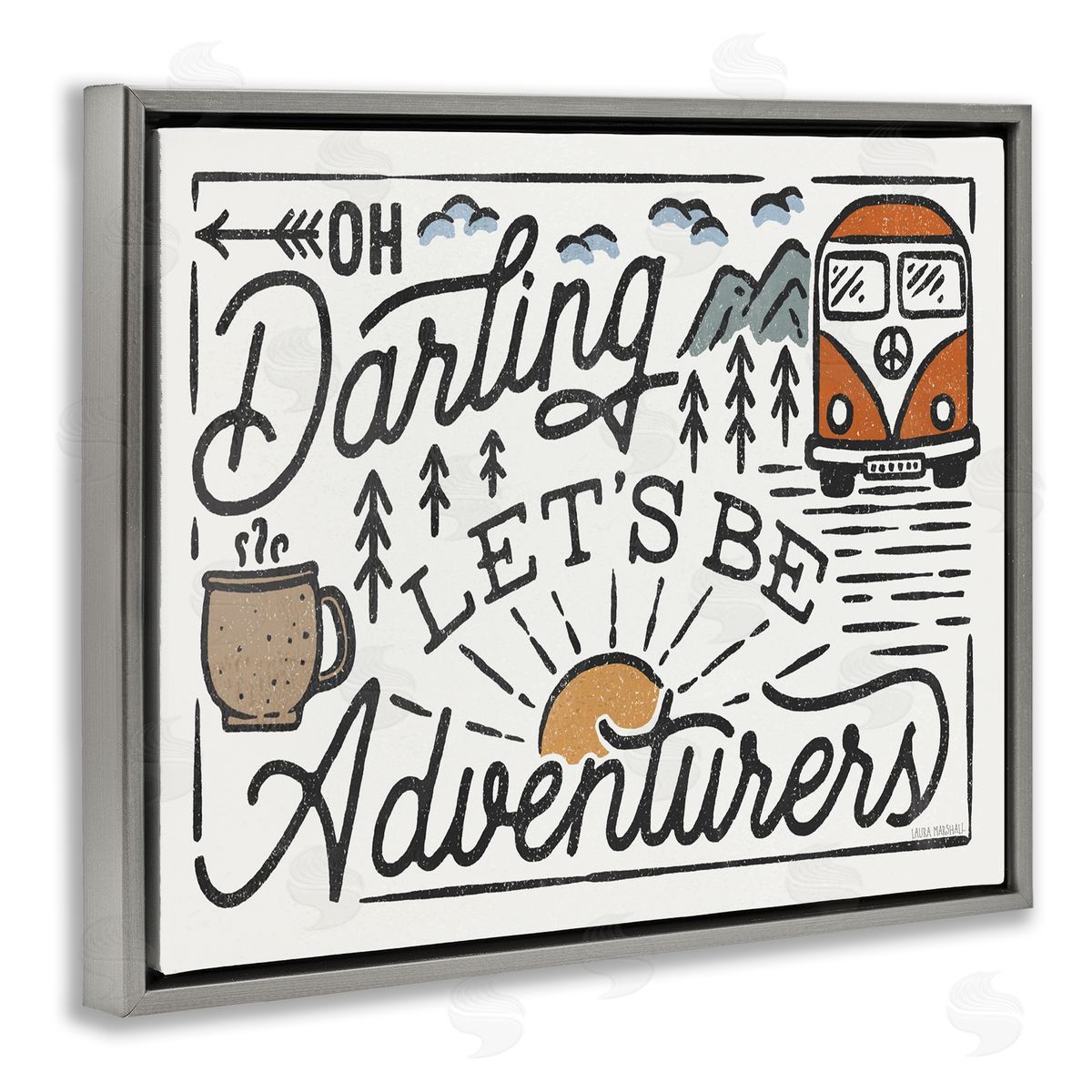 Darling Lets Be Adventurers Quote Grey Floating Frame Canvas Wall Art, Home Decor by Laura Marshall