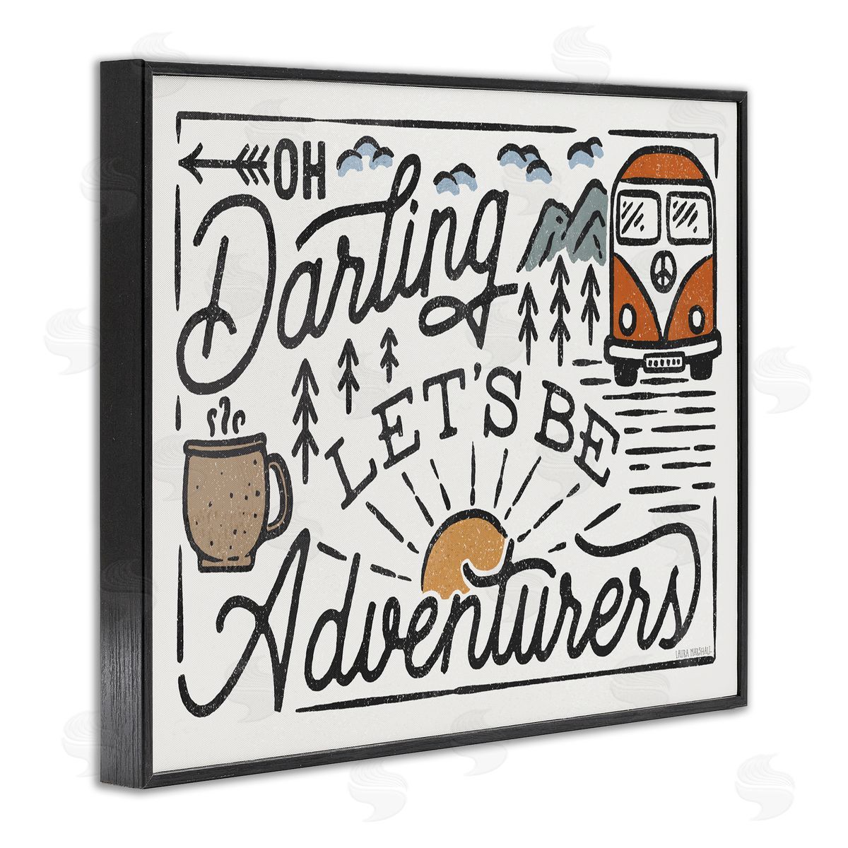 Darling Lets Be Adventurers Quote Black Frame Print Wall Art, Home Decor by Laura Marshall