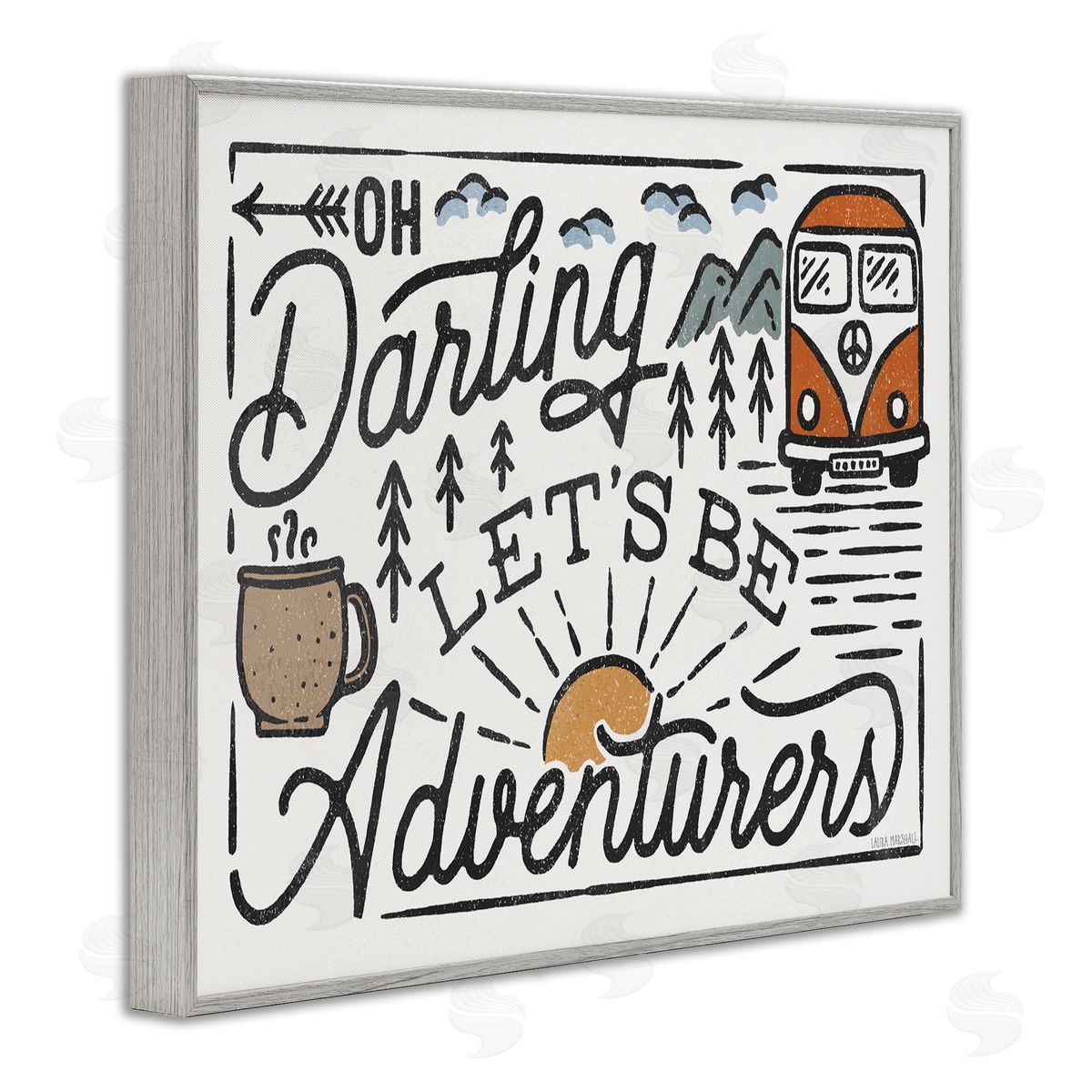 Darling Lets Be Adventurers Quote Grey Frame Print Wall Art, Home Decor by Laura Marshall