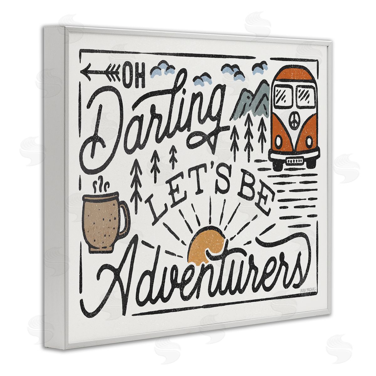Darling Lets Be Adventurers Quote White Frame Print Wall Art, Home Decor by Laura Marshall