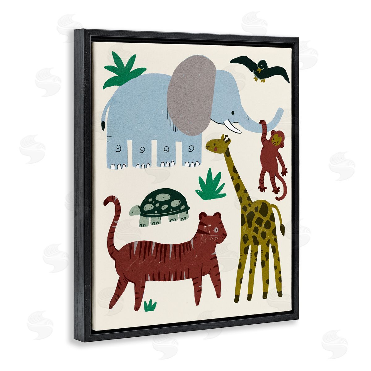 Colorful Safari Animal Friends Black Floating Frame Canvas Wall Art, Home Decor by Stupell Studio