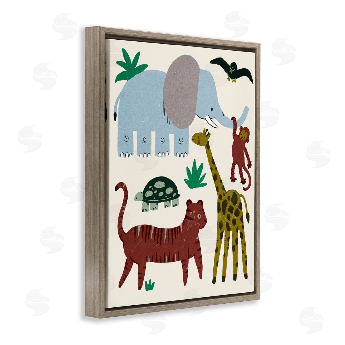 Colorful Safari Animal Friends Brown Floating Frame Canvas Wall Art, Home Decor by Stupell Studio