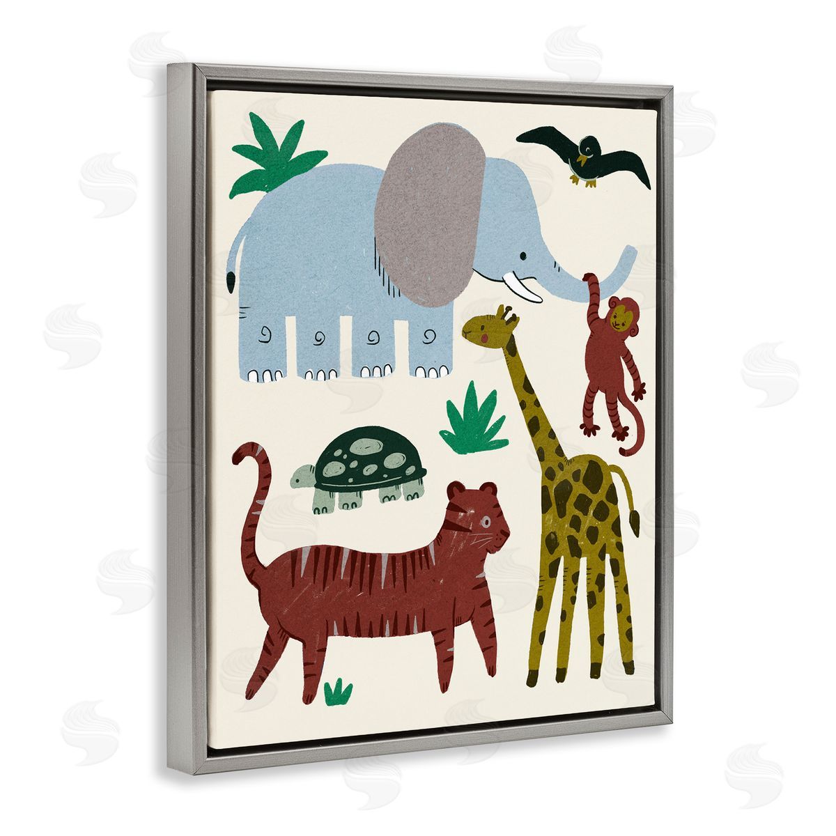 Colorful Safari Animal Friends Grey Floating Frame Canvas Wall Art, Home Decor by Stupell Studio