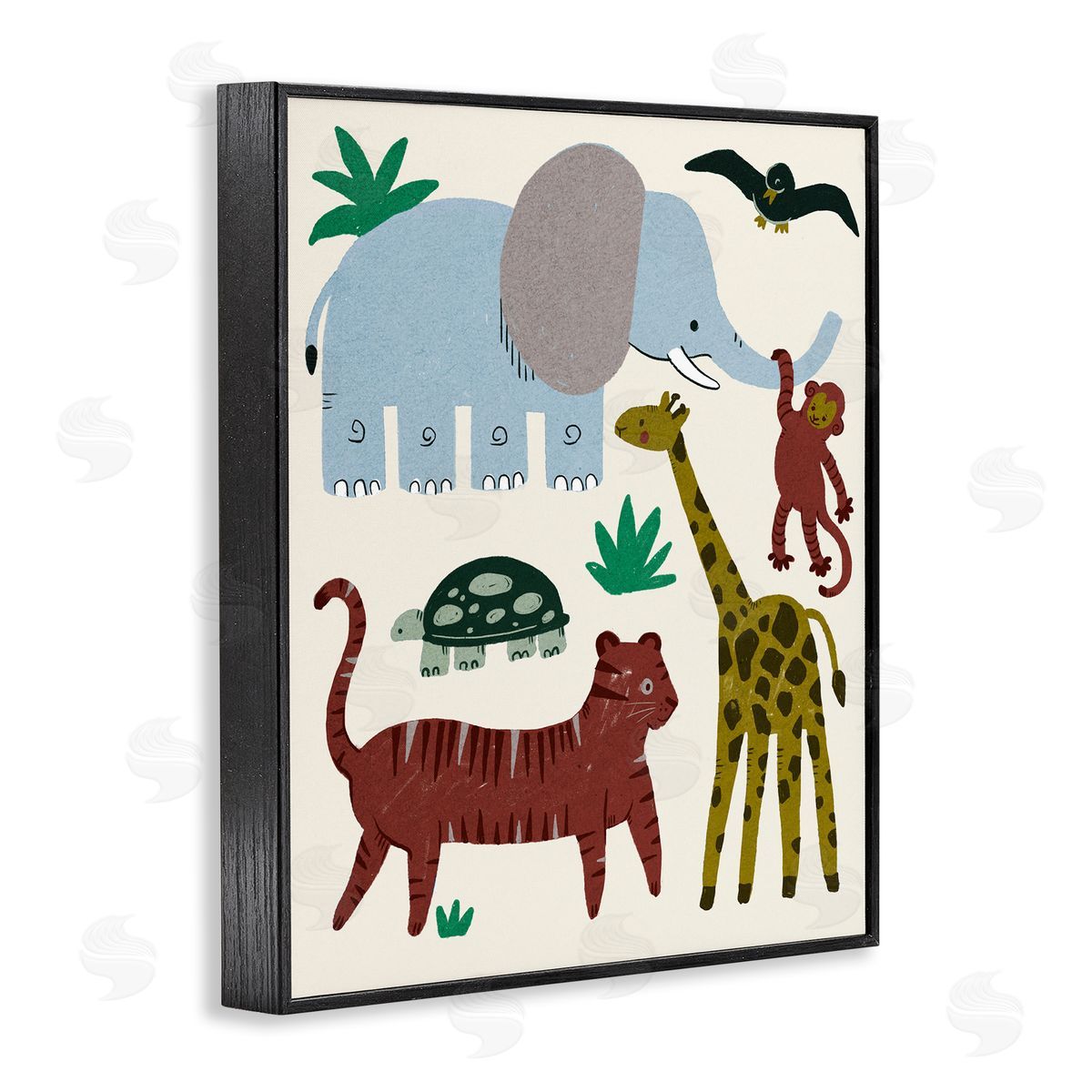 Colorful Safari Animal Friends Black Frame Print Wall Art, Home Decor by Stupell Studio