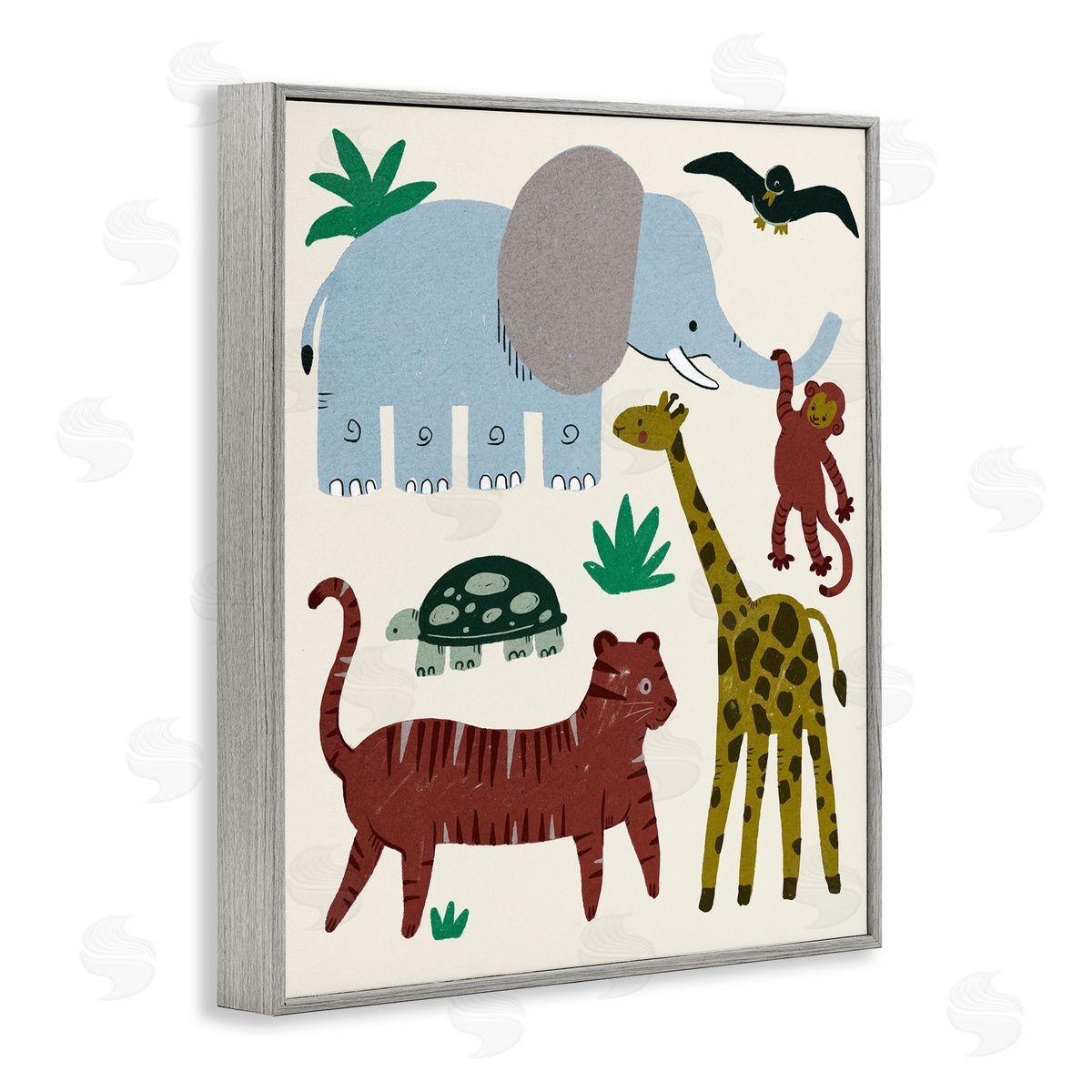 Colorful Safari Animal Friends Grey Frame Print Wall Art, Home Decor by Stupell Studio