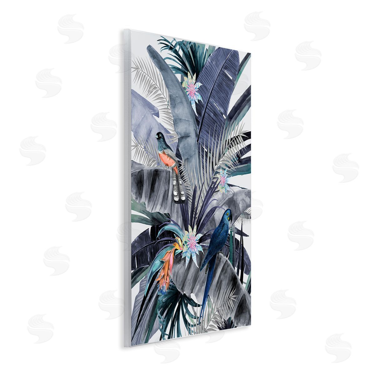 Tropical Birds and Blue Palms Wood Plaque Wall Art, Home Decor by Urban Road