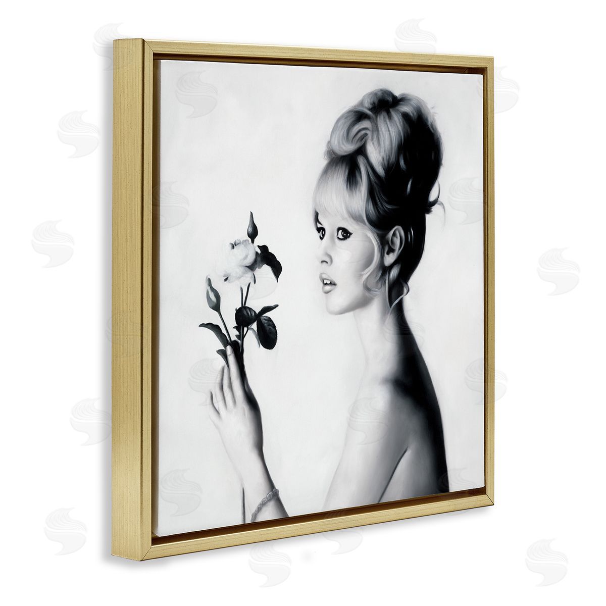 Famous People Bardot Portrait Gold Floating Frame Canvas Wall Art, Home Decor by Urban Road