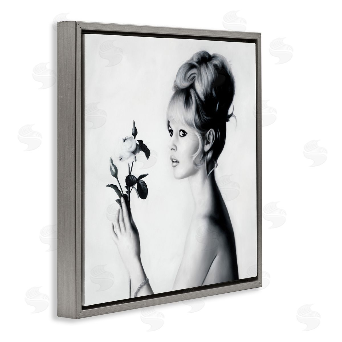 Famous People Bardot Portrait Grey Floating Frame Canvas Wall Art, Home Decor by Urban Road