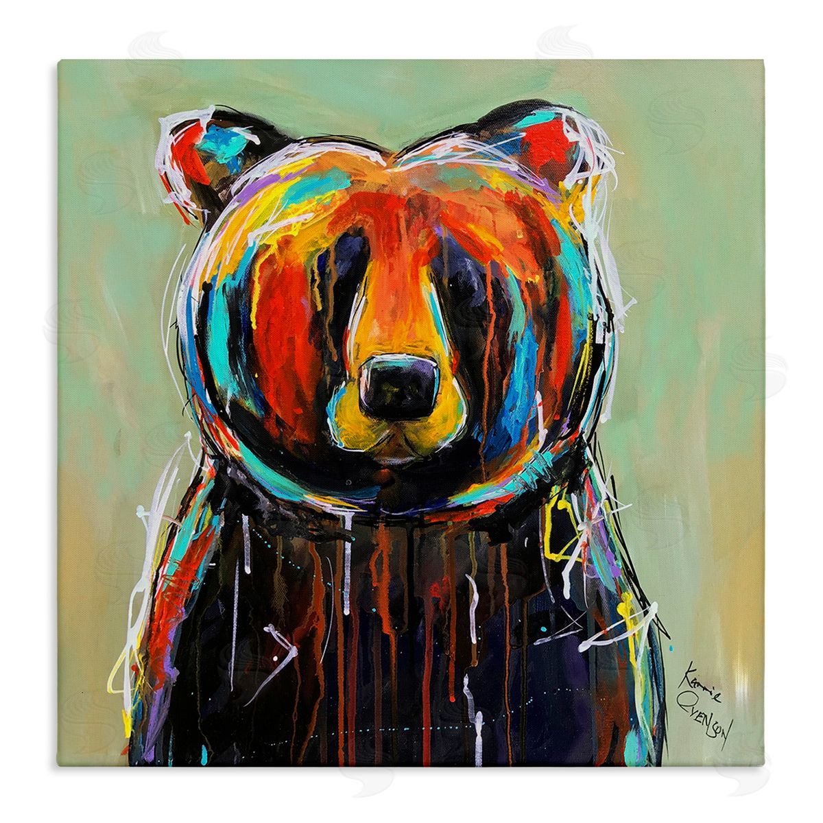 Abstract Colorful Painted Black Bear Canvas Wall Art, Home Decor by Karrie Evenson