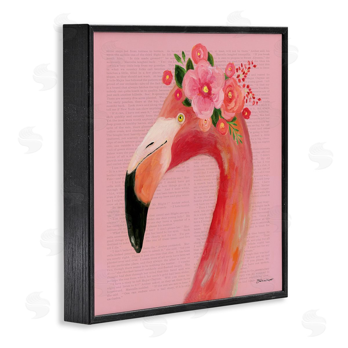 Floral Flamingo Pink Portrait Black Frame Print Wall Art, Home Decor by Stephanie Workman Marrott