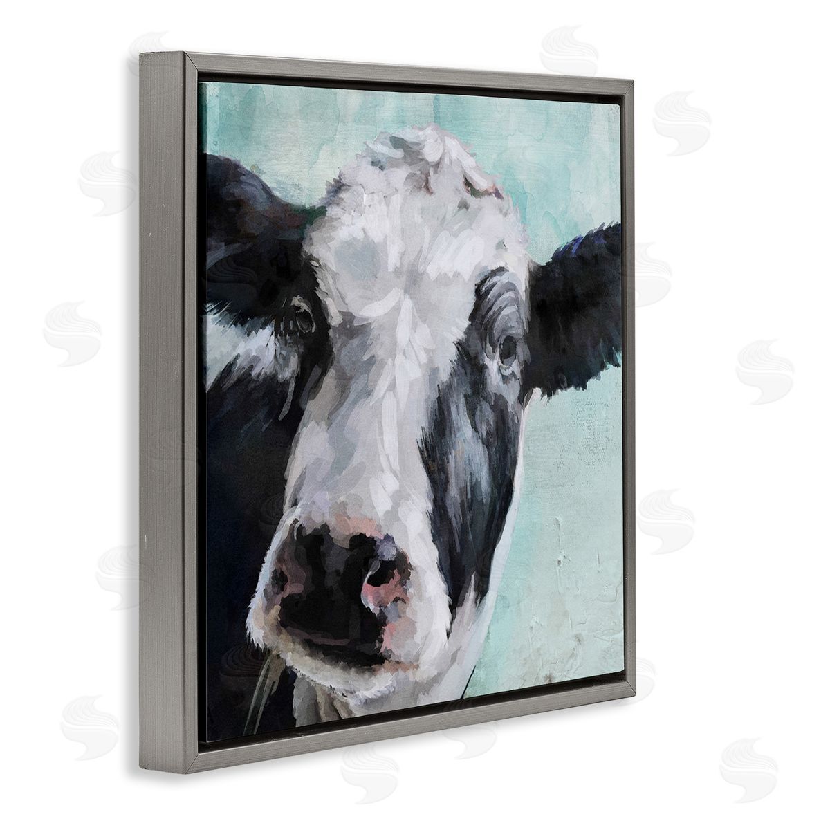 Gentle Farm Cow Painting on Blue Grey Floating Frame Canvas Wall Art, Home Decor by Main Line Art & Design
