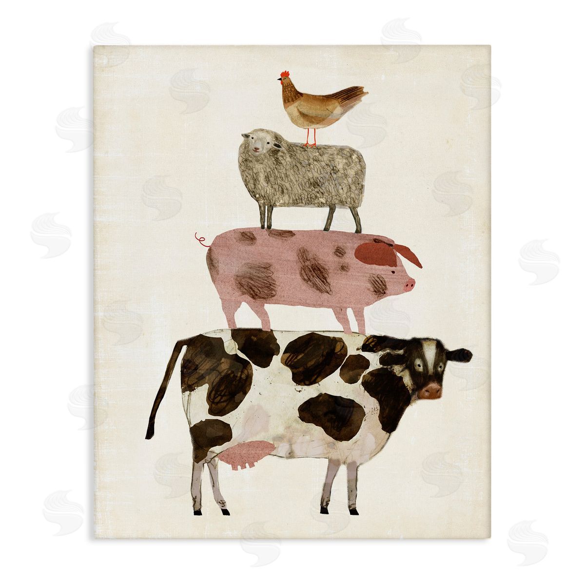 Barnyard Buds Stacked Animals Canvas Wall Art, Home Decor by Victoria Borges