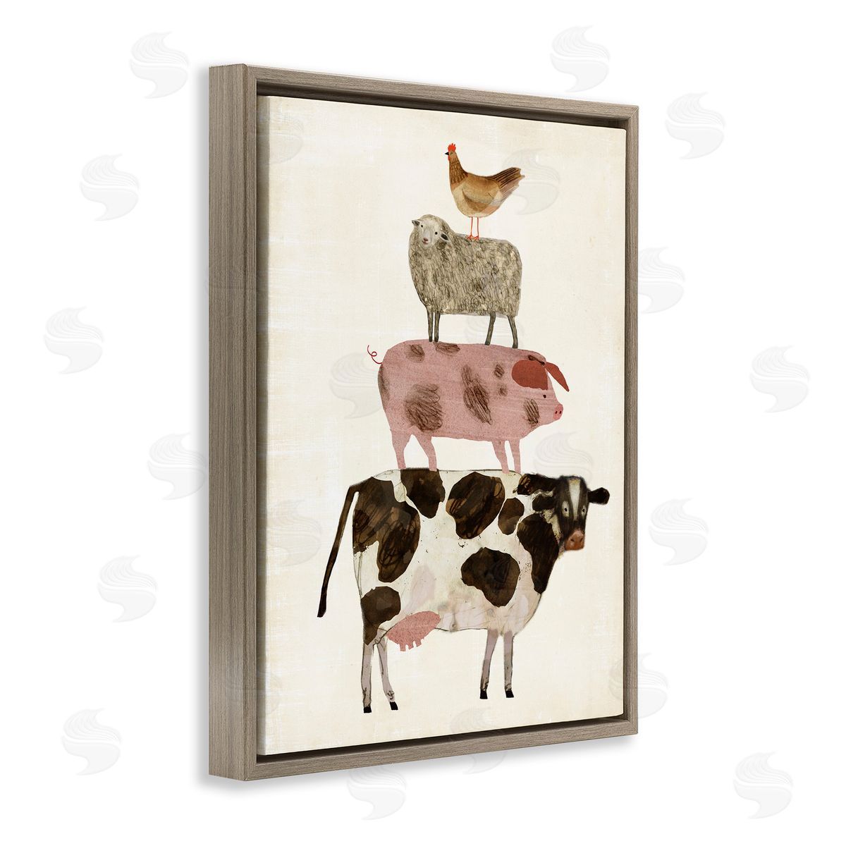 Barnyard Buds Stacked Animals Brown Floating Frame Canvas Wall Art, Home Decor by Victoria Borges