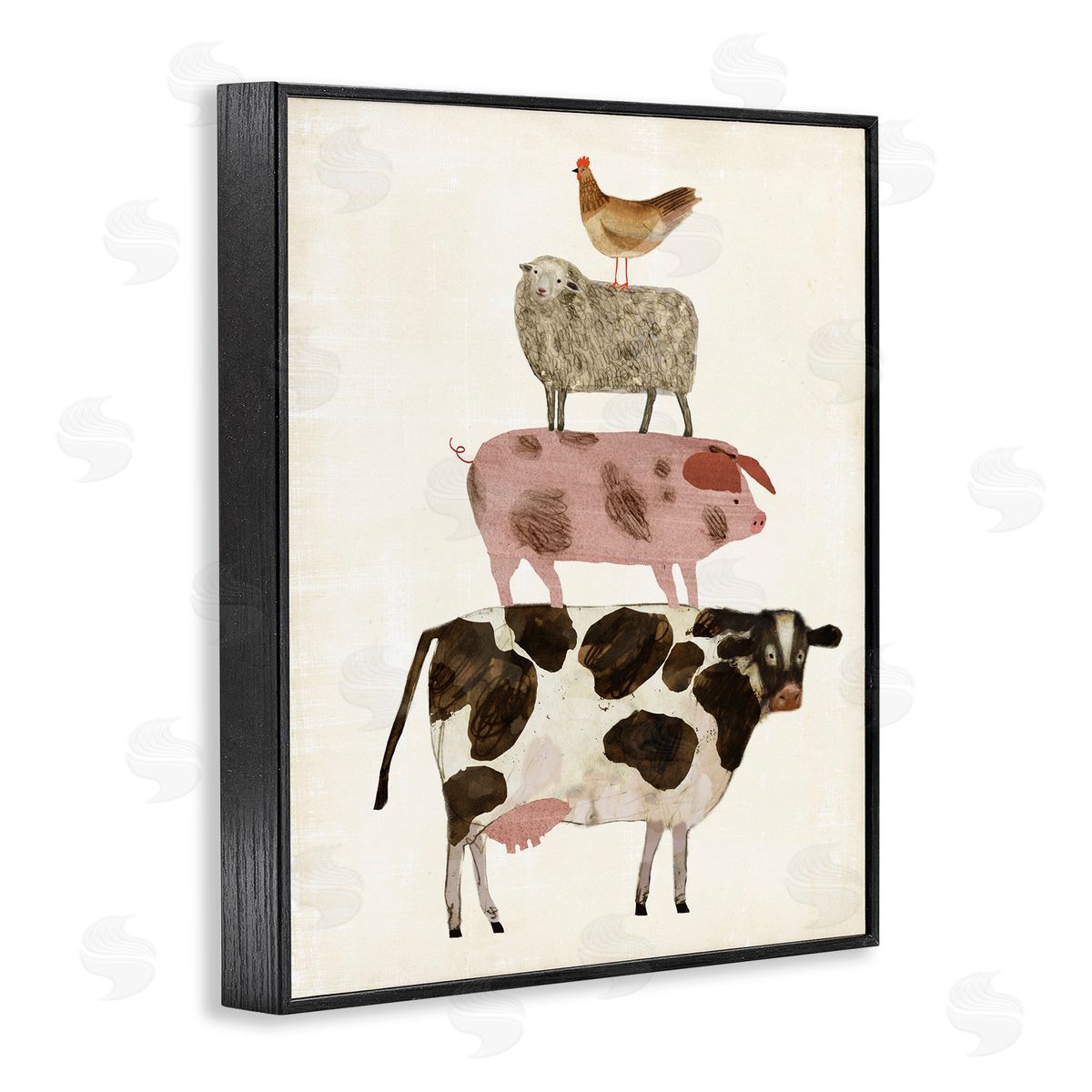Barnyard Buds Stacked Animals Black Frame Print Wall Art, Home Decor by Victoria Borges