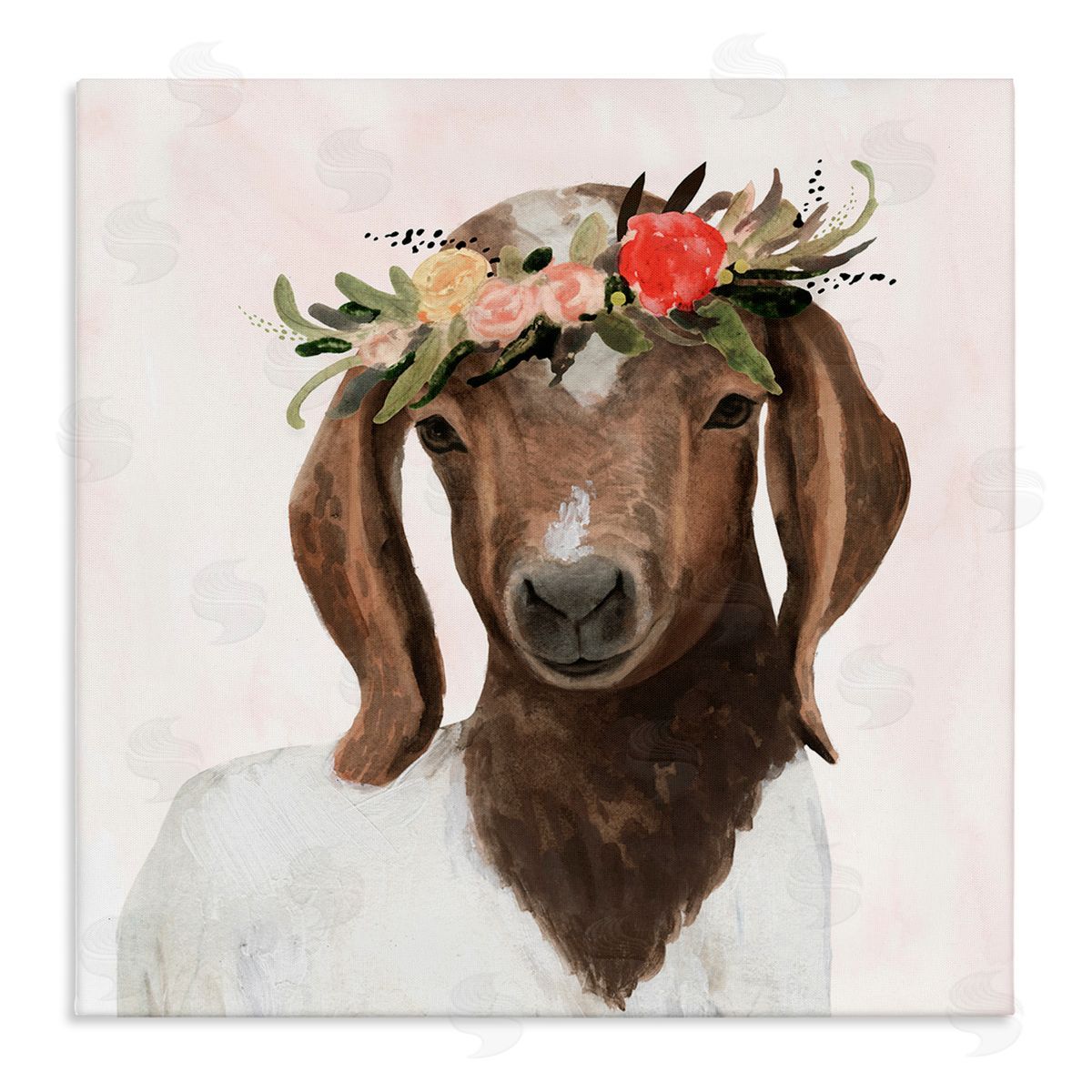 Springtime Flower Crown Long Ear Goat Canvas Wall Art, Home Decor by Victoria Borges