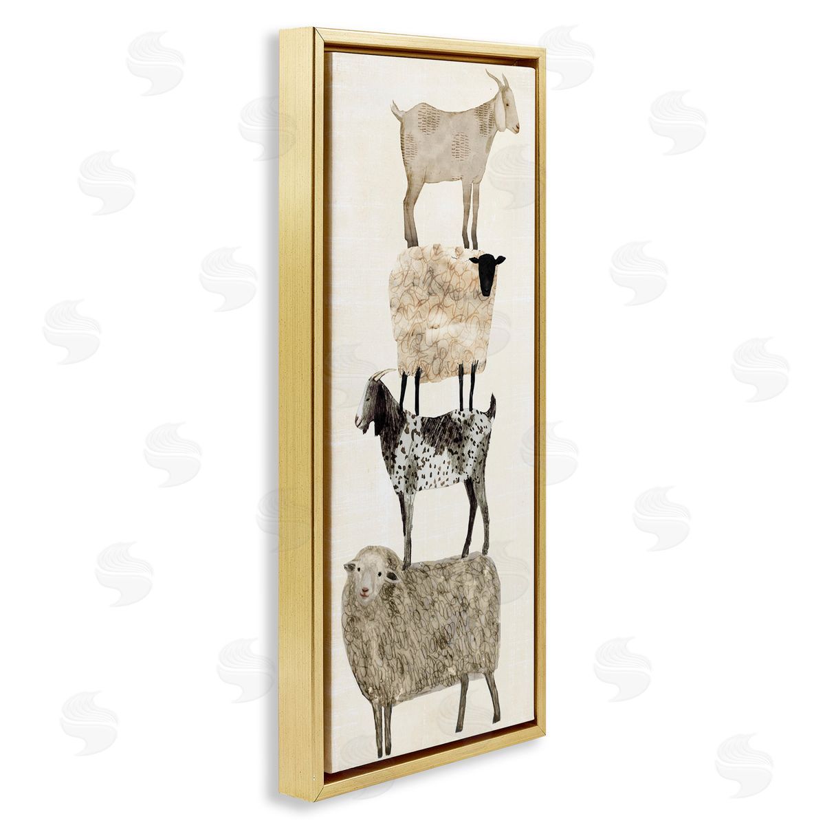 Fun Stacked Sheep & Goats Farm Animals Gold Floating Frame Canvas Wall Art, Home Decor by Victoria Borges
