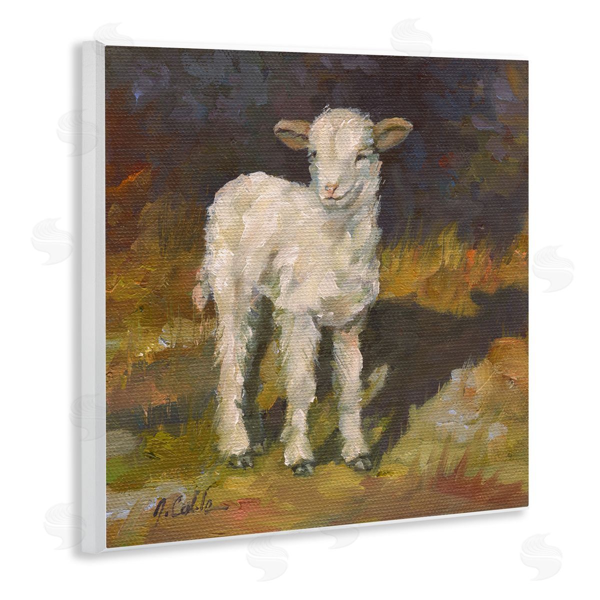Soft Baby Lamb Painting Wood Plaque Wall Art, Home Decor by Jerry Cable