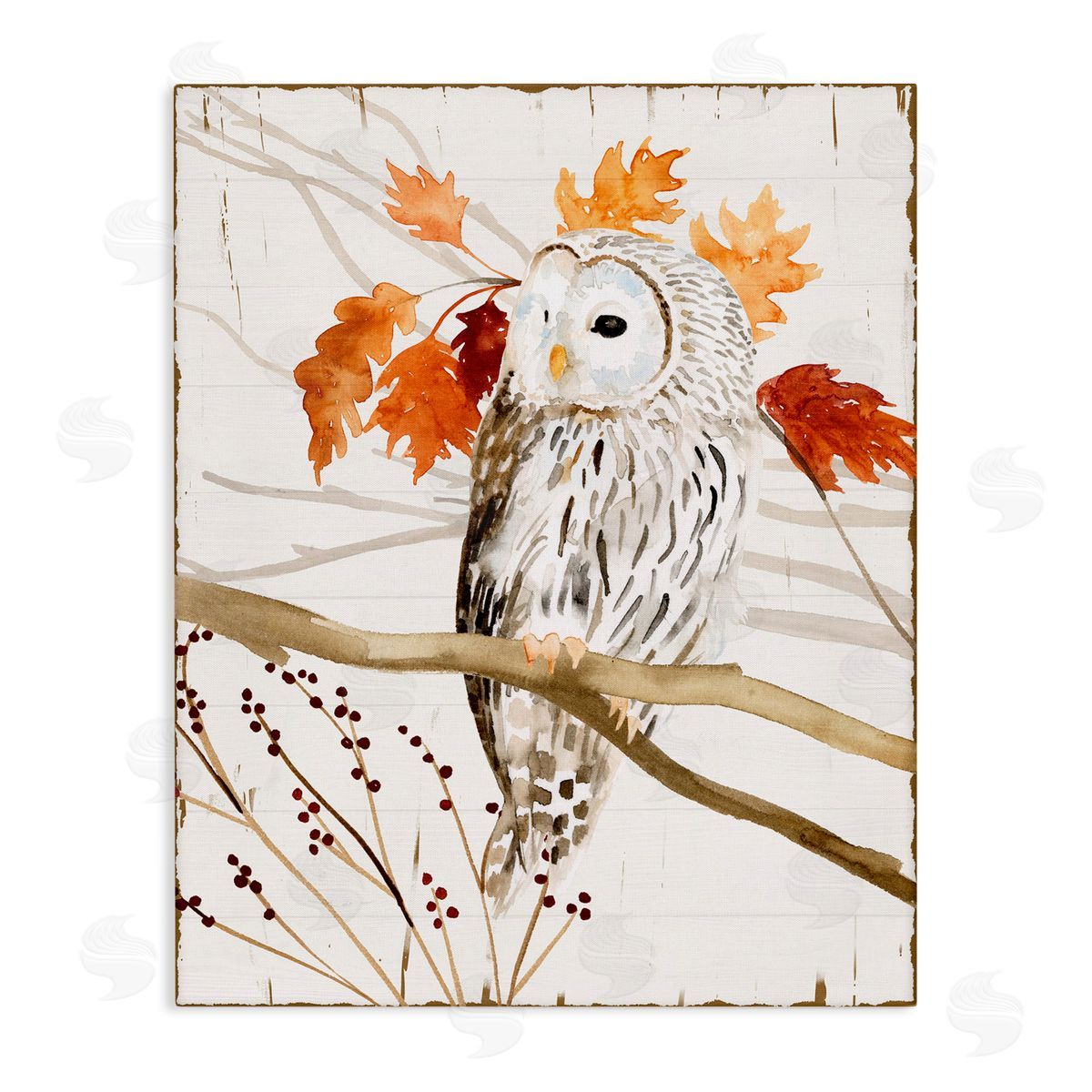 Owl In Autumnal Forest Canvas Wall Art, Home Decor by Victoria Borges