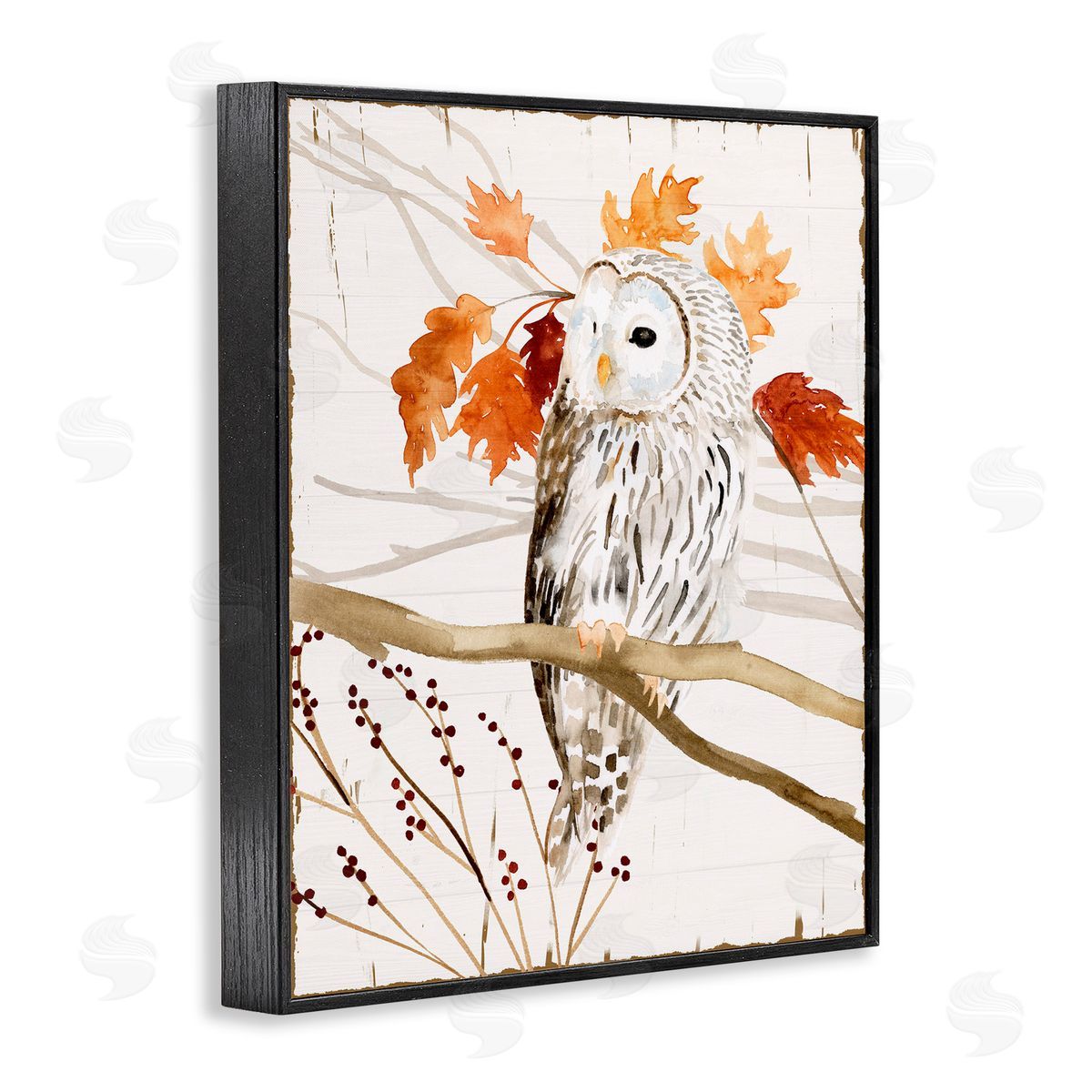Owl In Autumnal Forest Black Frame Print Wall Art, Home Decor by Victoria Borges