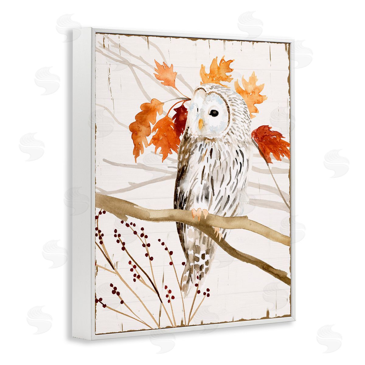 Owl In Autumnal Forest White Frame Print Wall Art, Home Decor by Victoria Borges