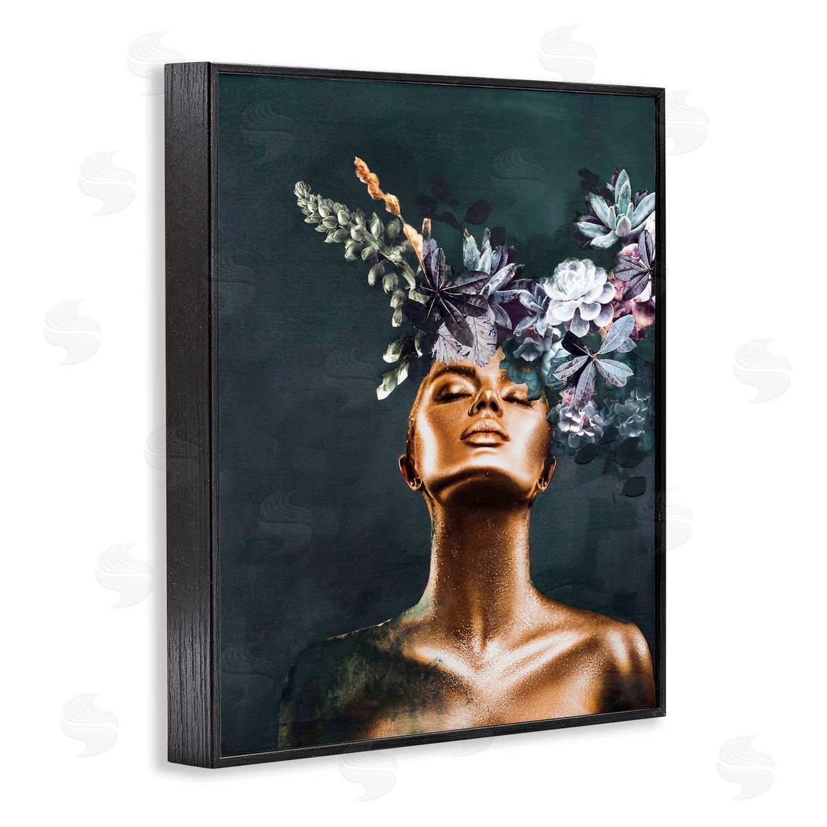 Female Portrait with Succulents Black Frame Print Wall Art, Home Decor by Design Fabrikken