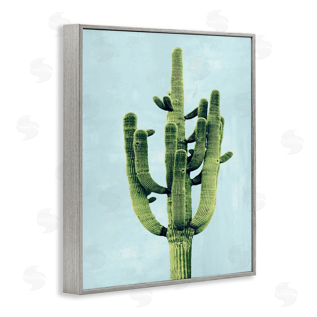 Desert Cactus over Pastel Blue Grey Frame Print Wall Art, Home Decor by Mia Jensen