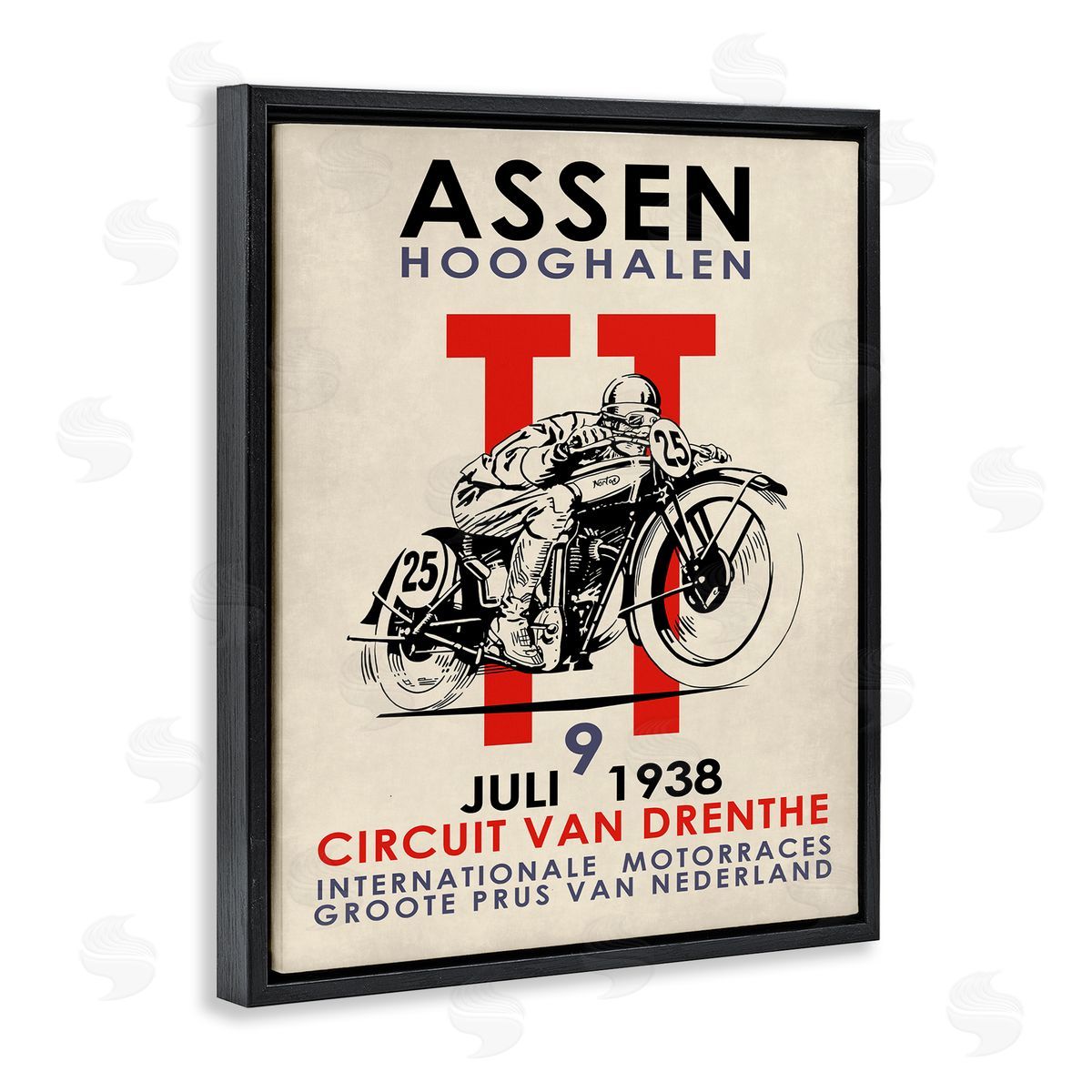 Vintage Motorcycle Racing Circuit Black Floating Frame Canvas Wall Art, Home Decor by Mark Rogan