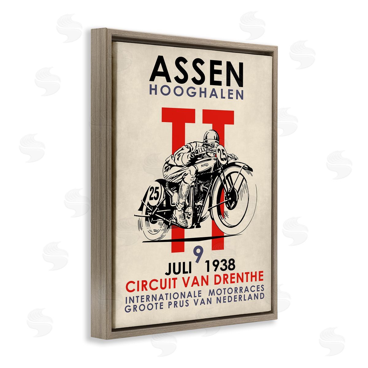 Vintage Motorcycle Racing Circuit Brown Floating Frame Canvas Wall Art, Home Decor by Mark Rogan