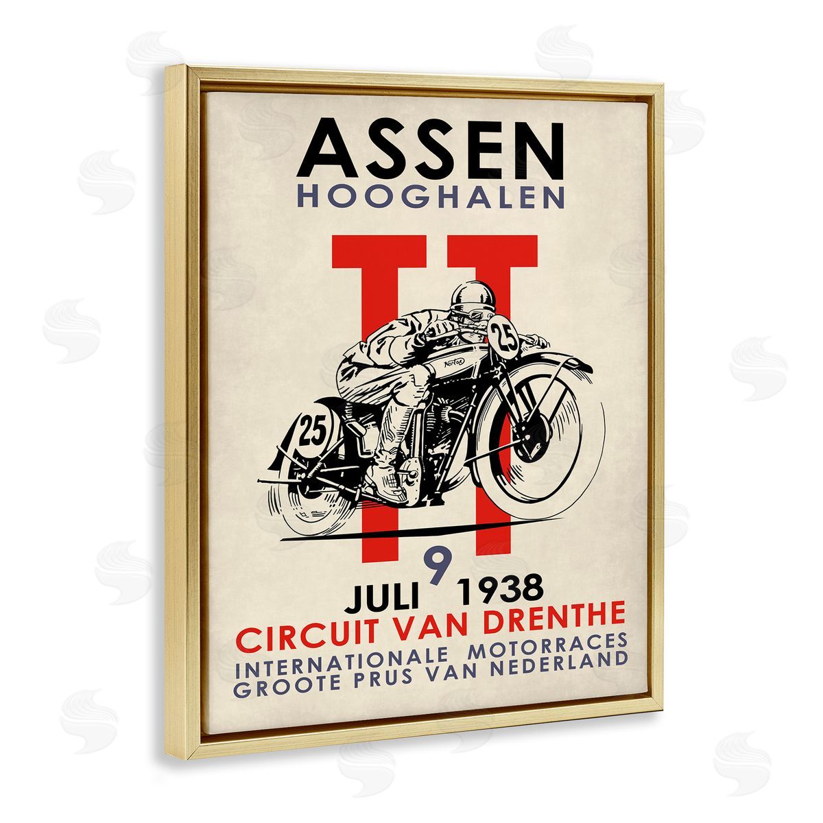 Vintage Motorcycle Racing Circuit Gold Floating Frame Canvas Wall Art, Home Decor by Mark Rogan