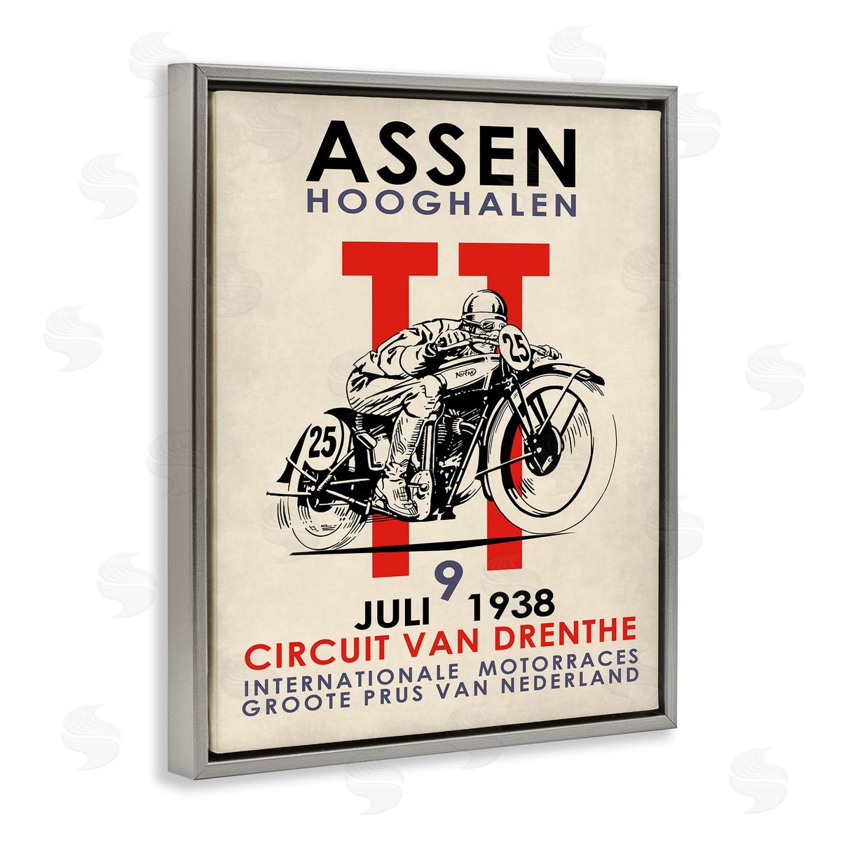 Vintage Motorcycle Racing Circuit Grey Floating Frame Canvas Wall Art, Home Decor by Mark Rogan