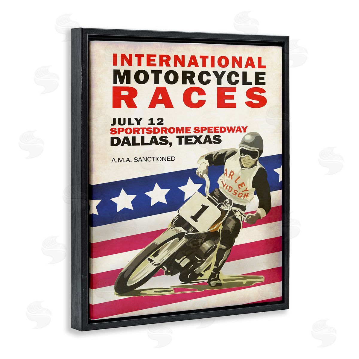American Motorcycle Sports Race Black Floating Frame Canvas Wall Art, Home Decor by Mark Rogan
