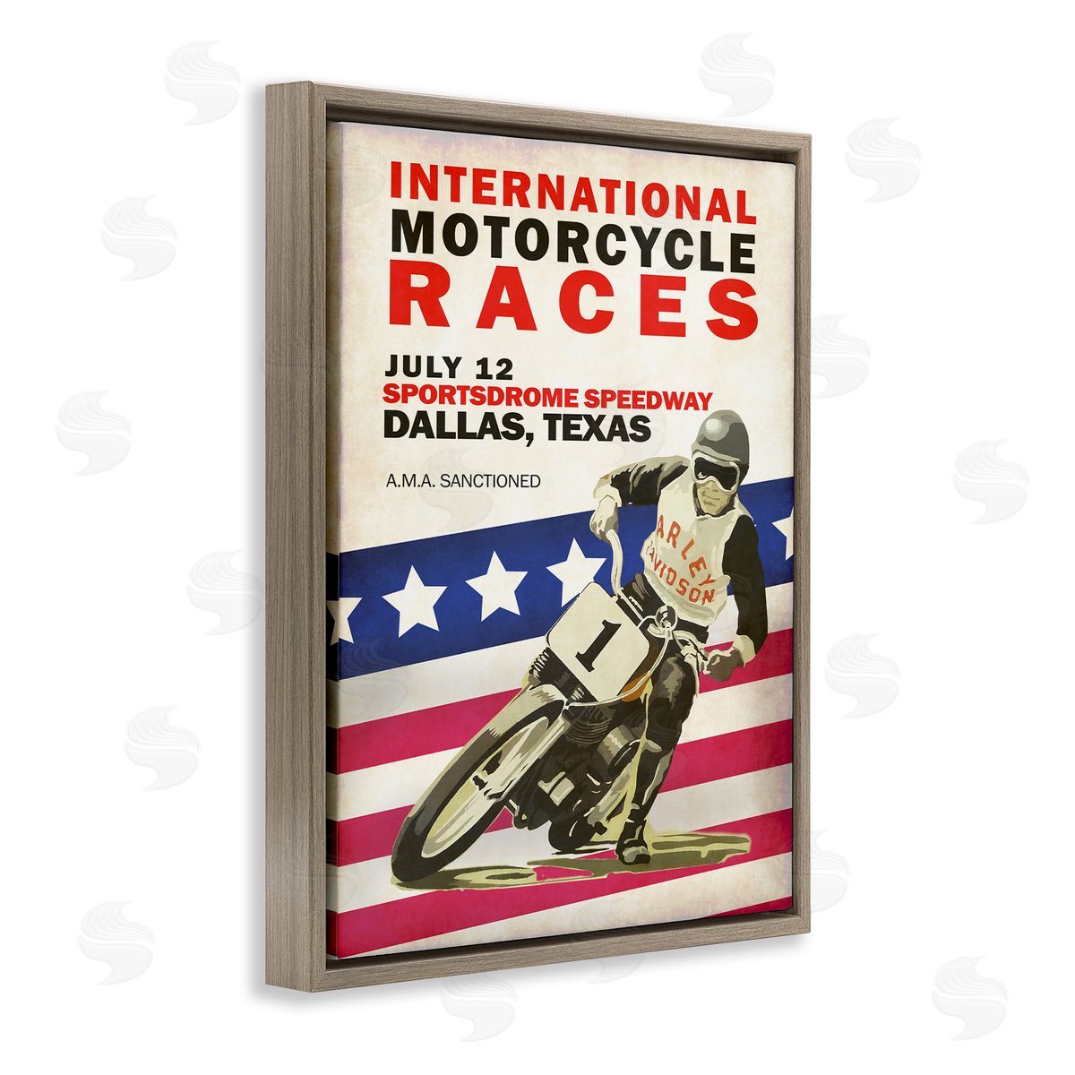 American Motorcycle Sports Race Brown Floating Frame Canvas Wall Art, Home Decor by Mark Rogan