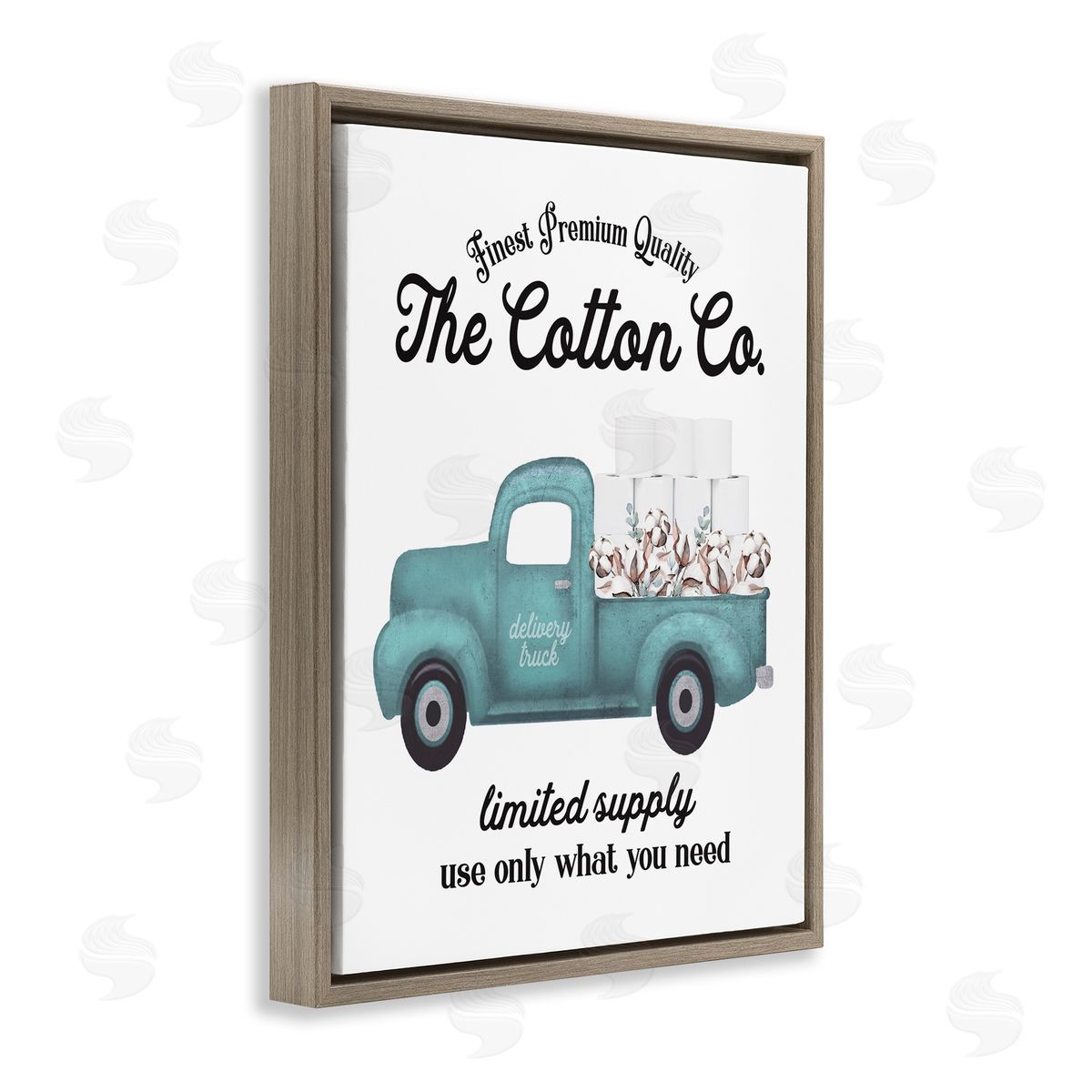 Toilet Paper Cotton Truck Brown Floating Frame Canvas Wall Art, Home Decor by Lettered and Lined