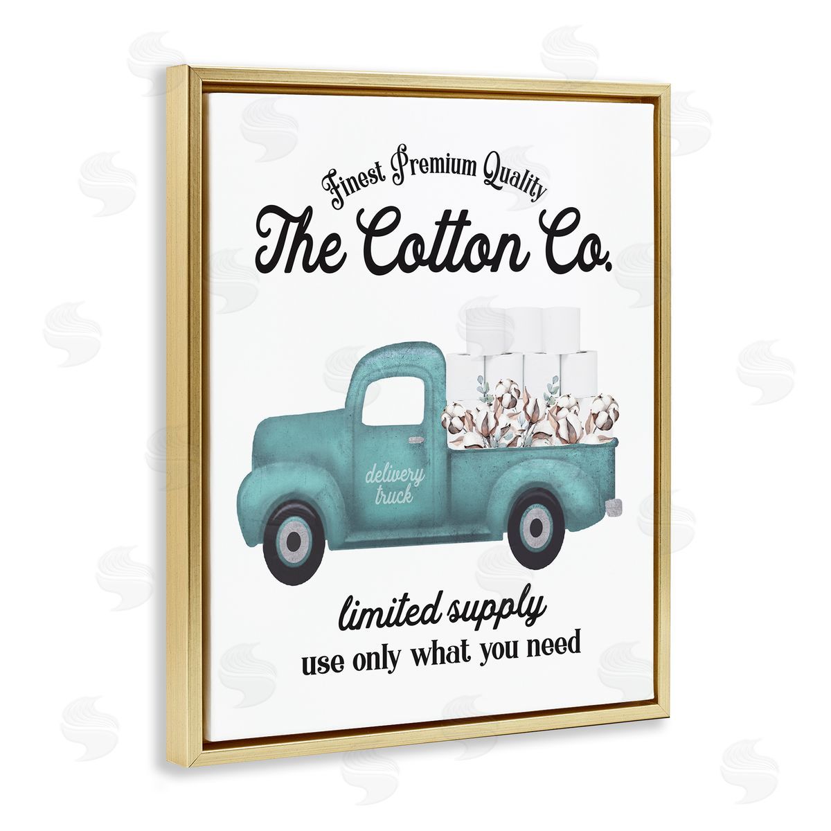 Toilet Paper Cotton Truck Gold Floating Frame Canvas Wall Art, Home Decor by Lettered and Lined