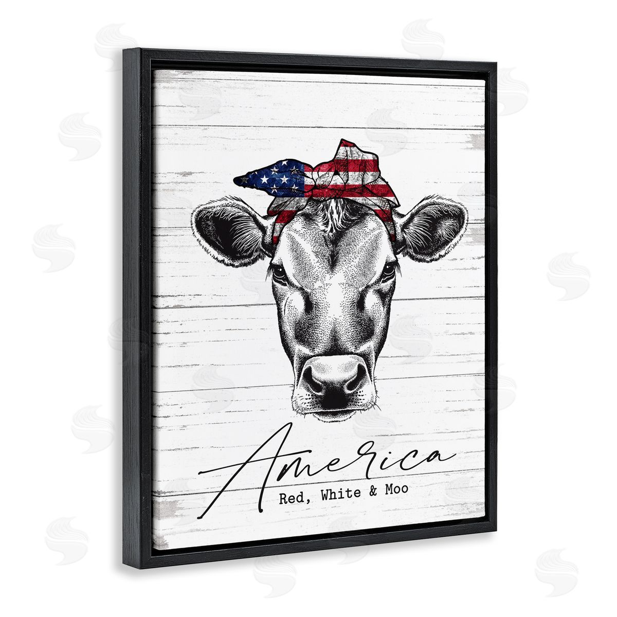 Americana Cow Red White and Moo Black Floating Frame Canvas Wall Art, Home Decor by Lettered and Lined
