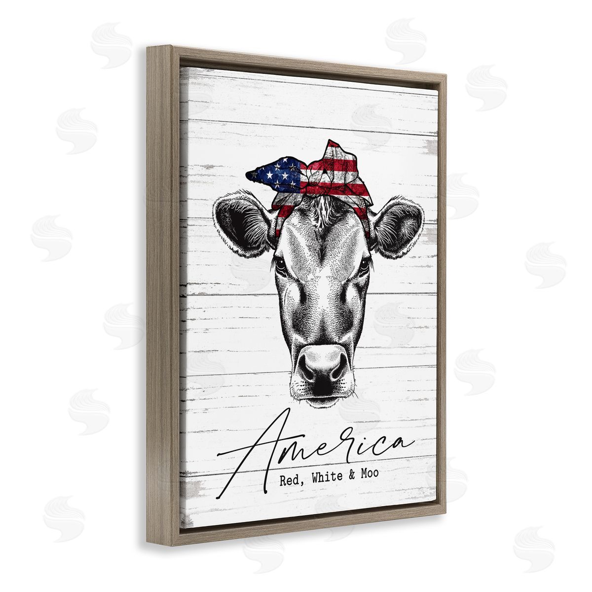 Americana Cow Red White and Moo Brown Floating Frame Canvas Wall Art, Home Decor by Lettered and Lined